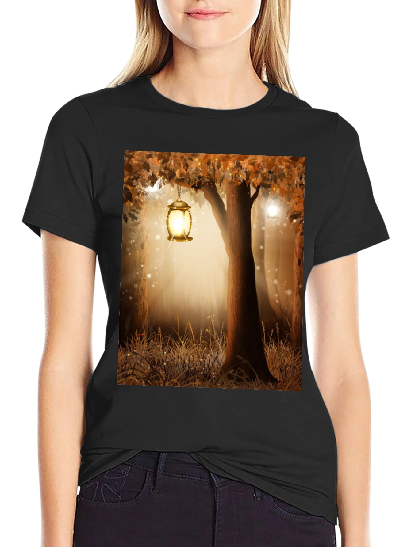 Black Enchanted Forest Lantern Black Tee view 2