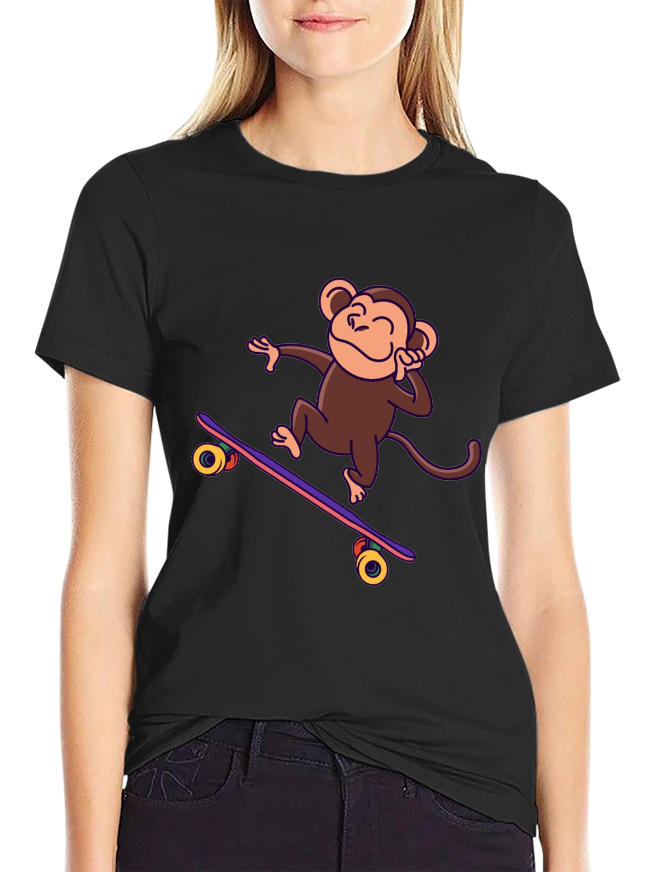 Black Skateboarding Monkey Graphic Tee - Fun & Stylish! view 2