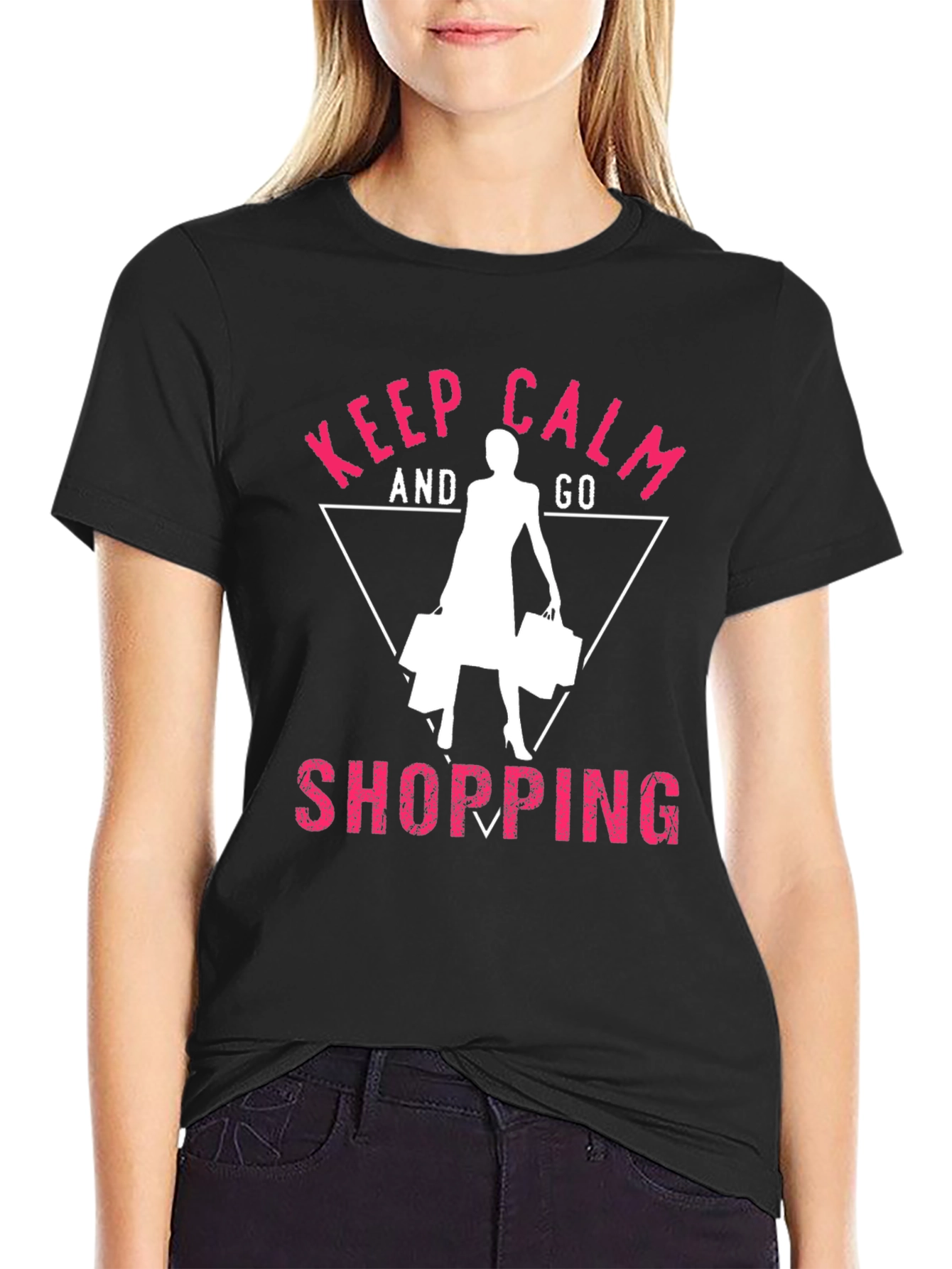 Black Keep Calm and Go Shopping Black T-Shirt view 2