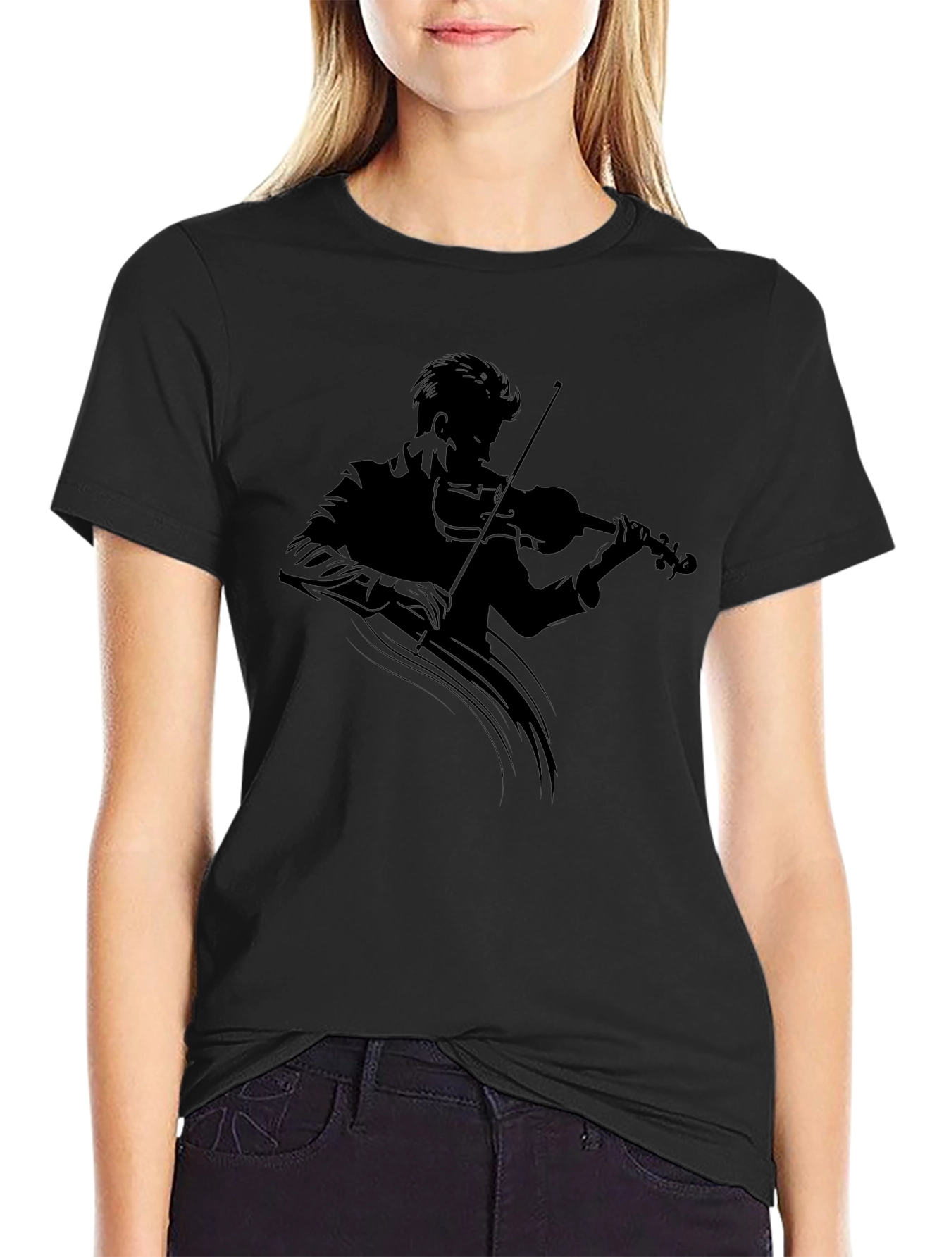 Black Musician Silhouette T-Shirt - Classic Black Tee view 2
