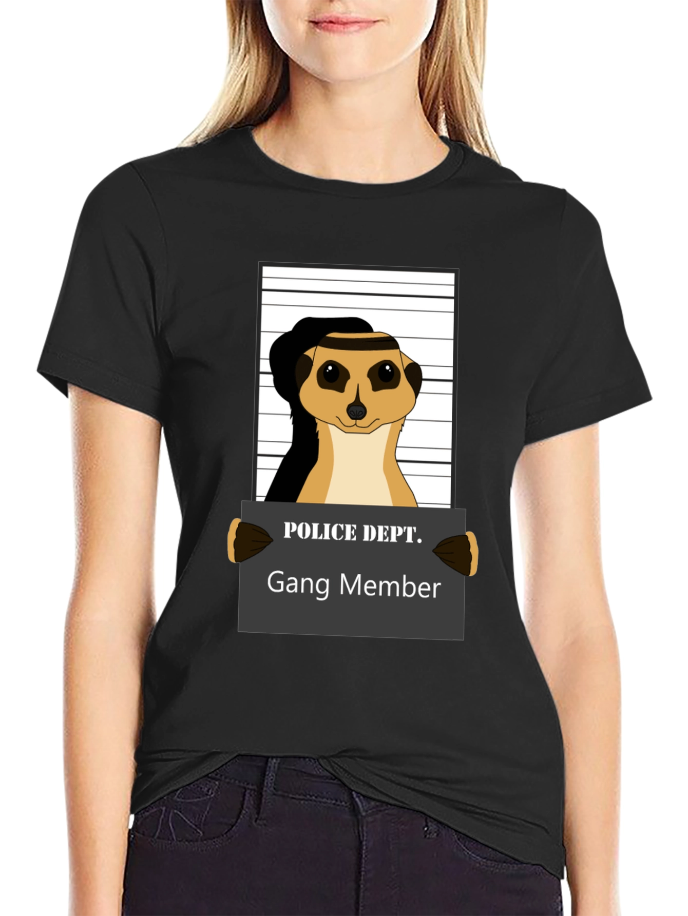 Black Gang Member Meerkat T-Shirt - Novelty Animal Tee view 2