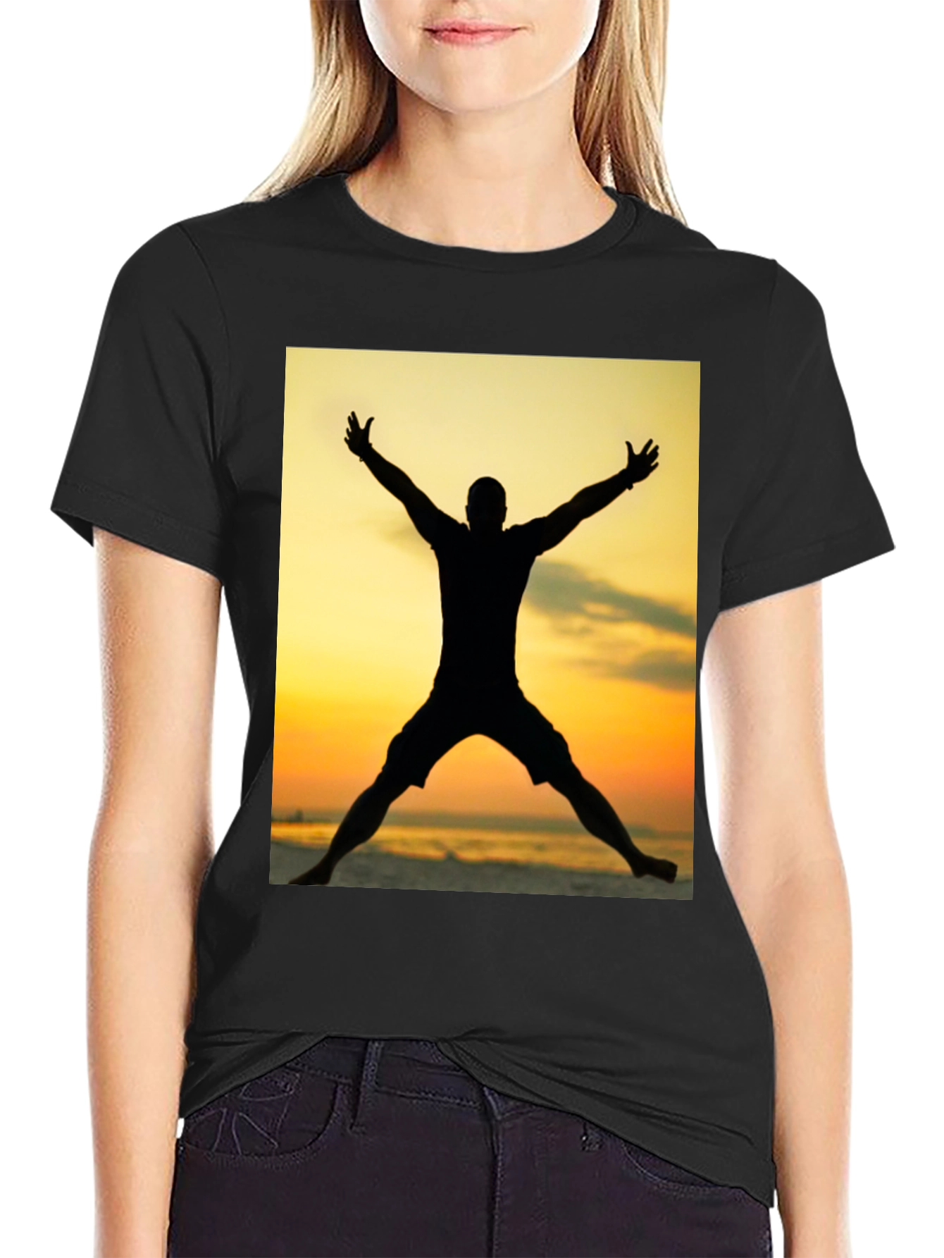 Black Silhouette Sunset Graphic Tee - Black view 2