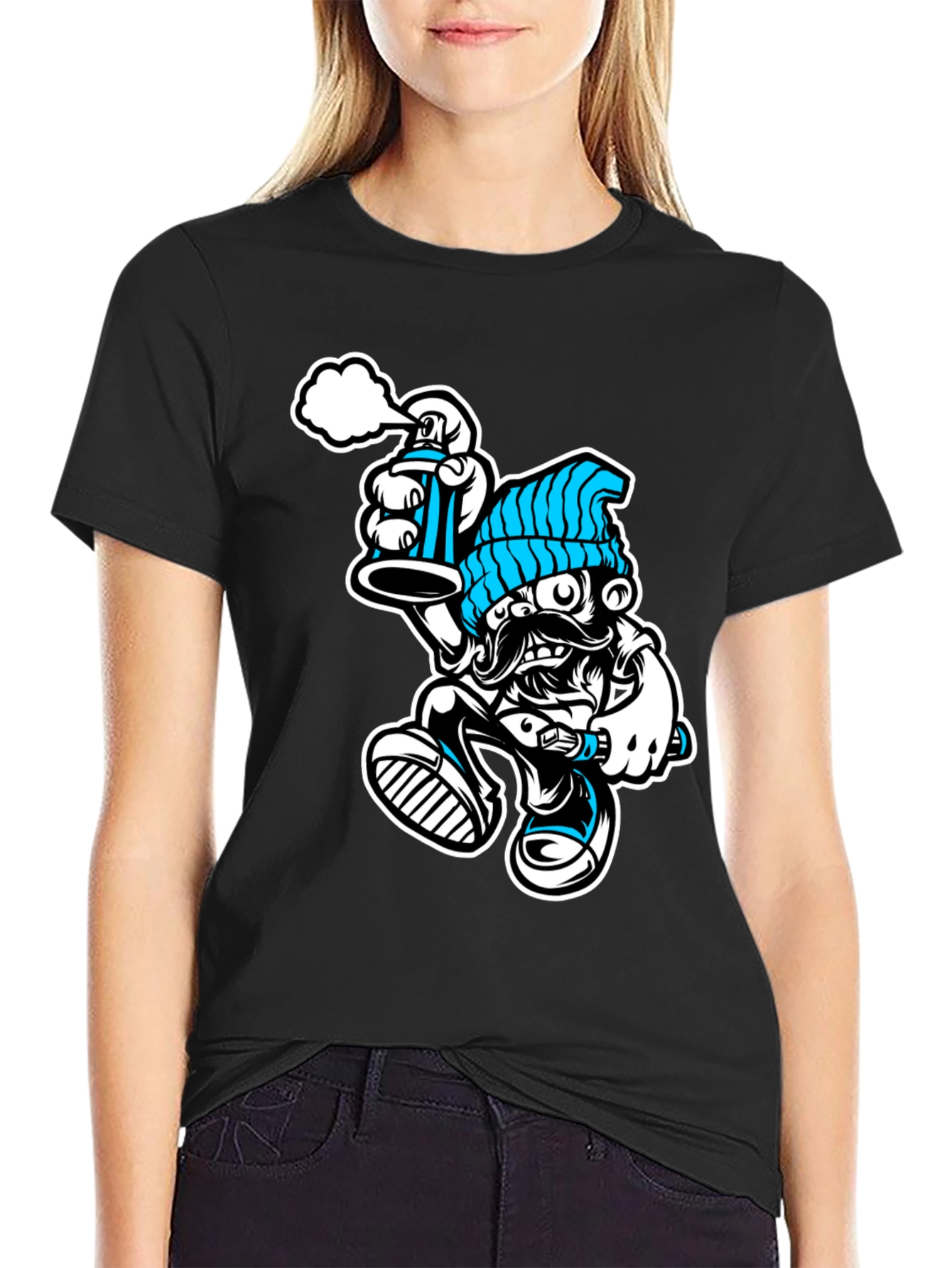 Black Cool Graphic T-Shirt: Graffiti Man view 2