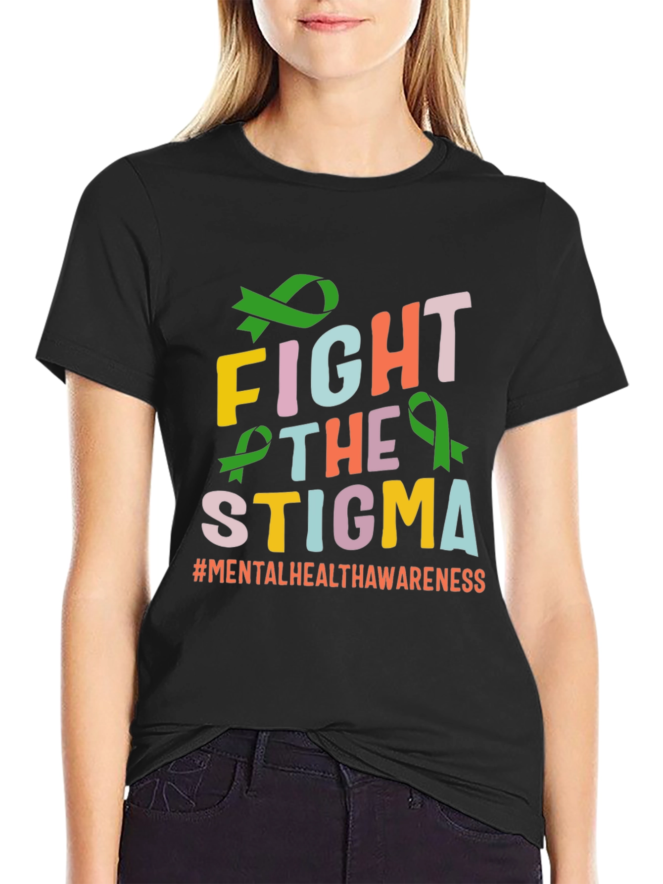 Black Fight The Stigma T-Shirt Mental Health Awareness view 2