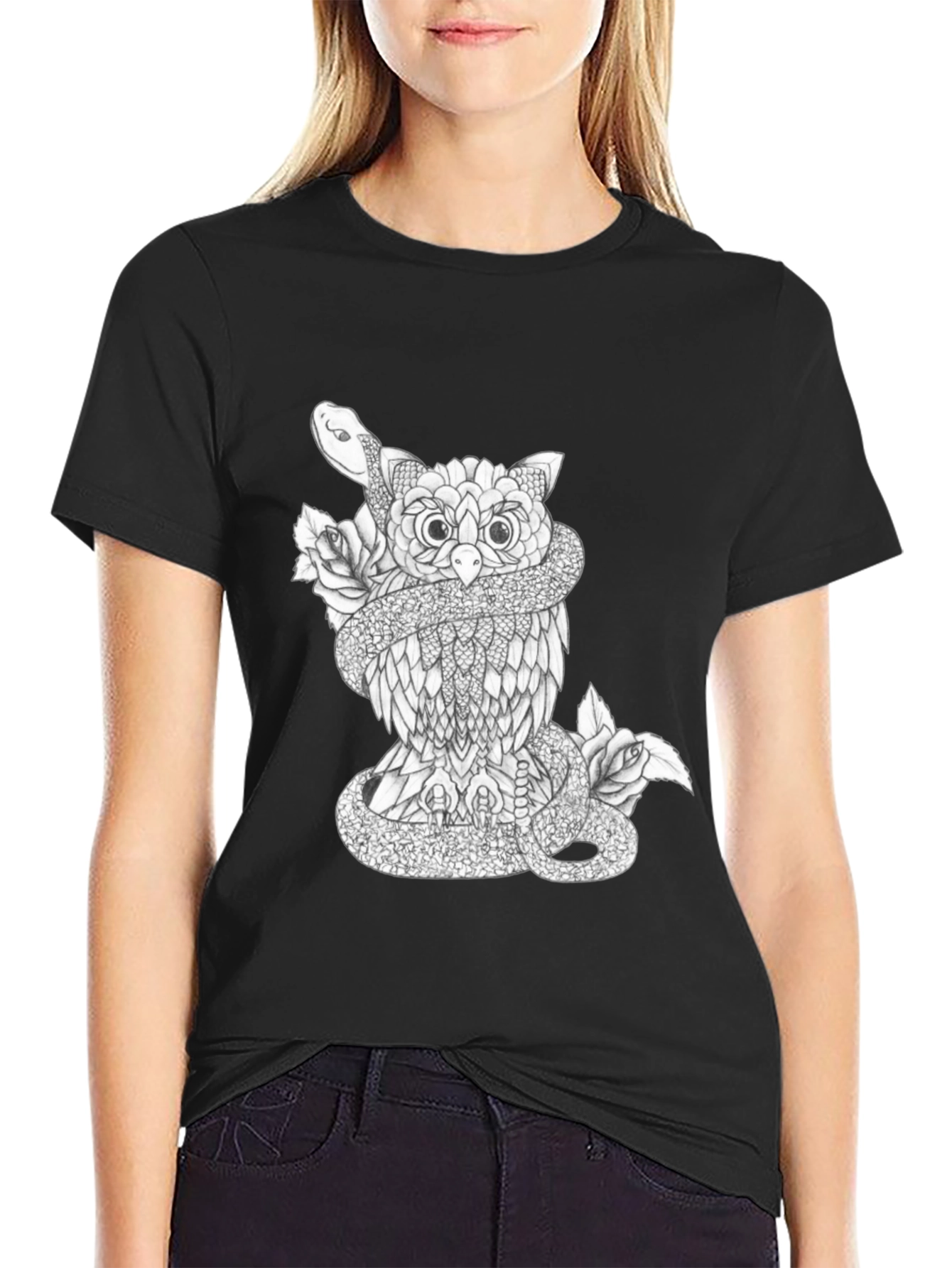 Black Owl & Snake Graphic Print Tee view 2