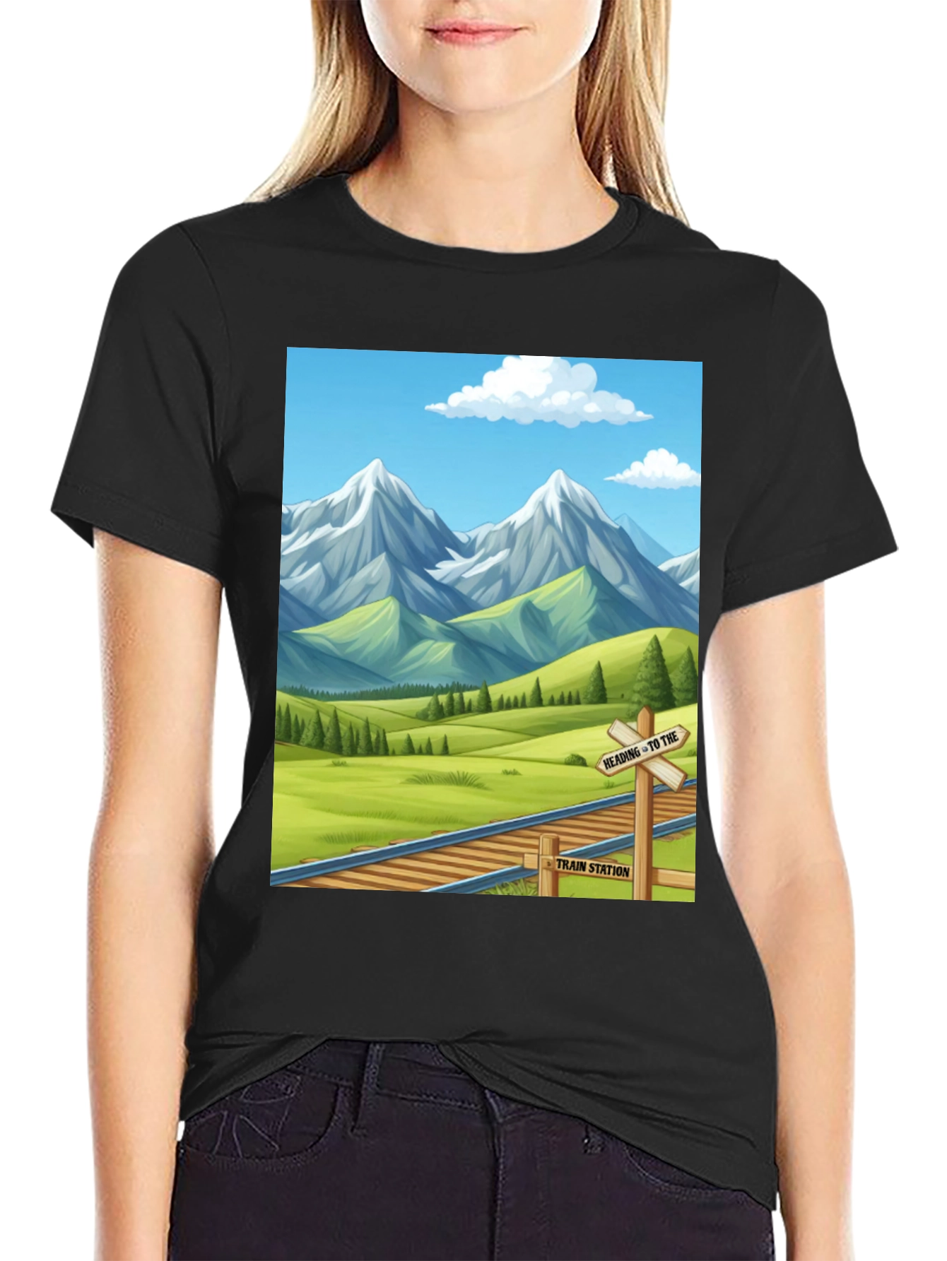 Black Scenic Mountain Train T-Shirt view 2