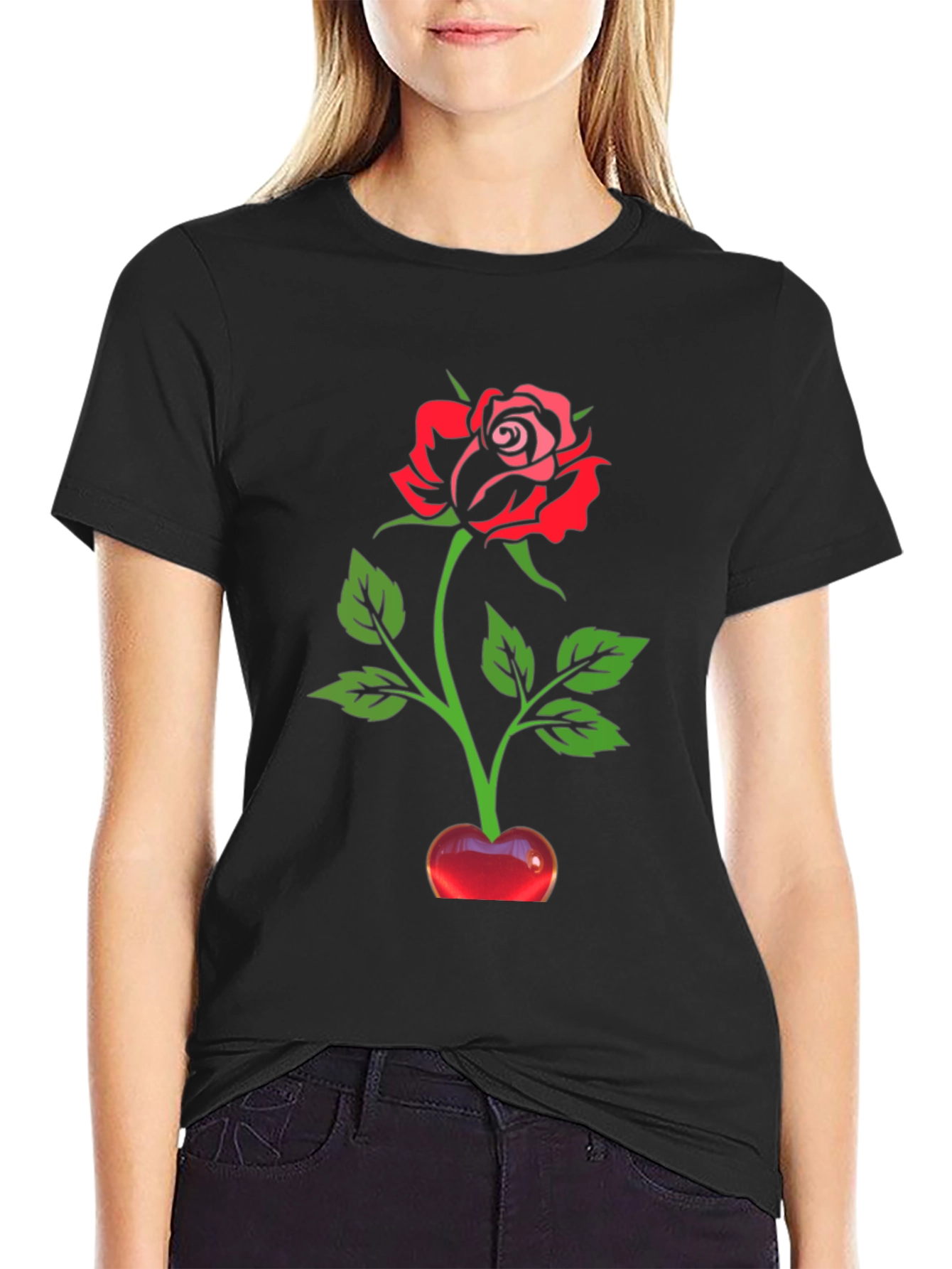 Black Rose in Cherry Vase Graphic T-Shirt view 2