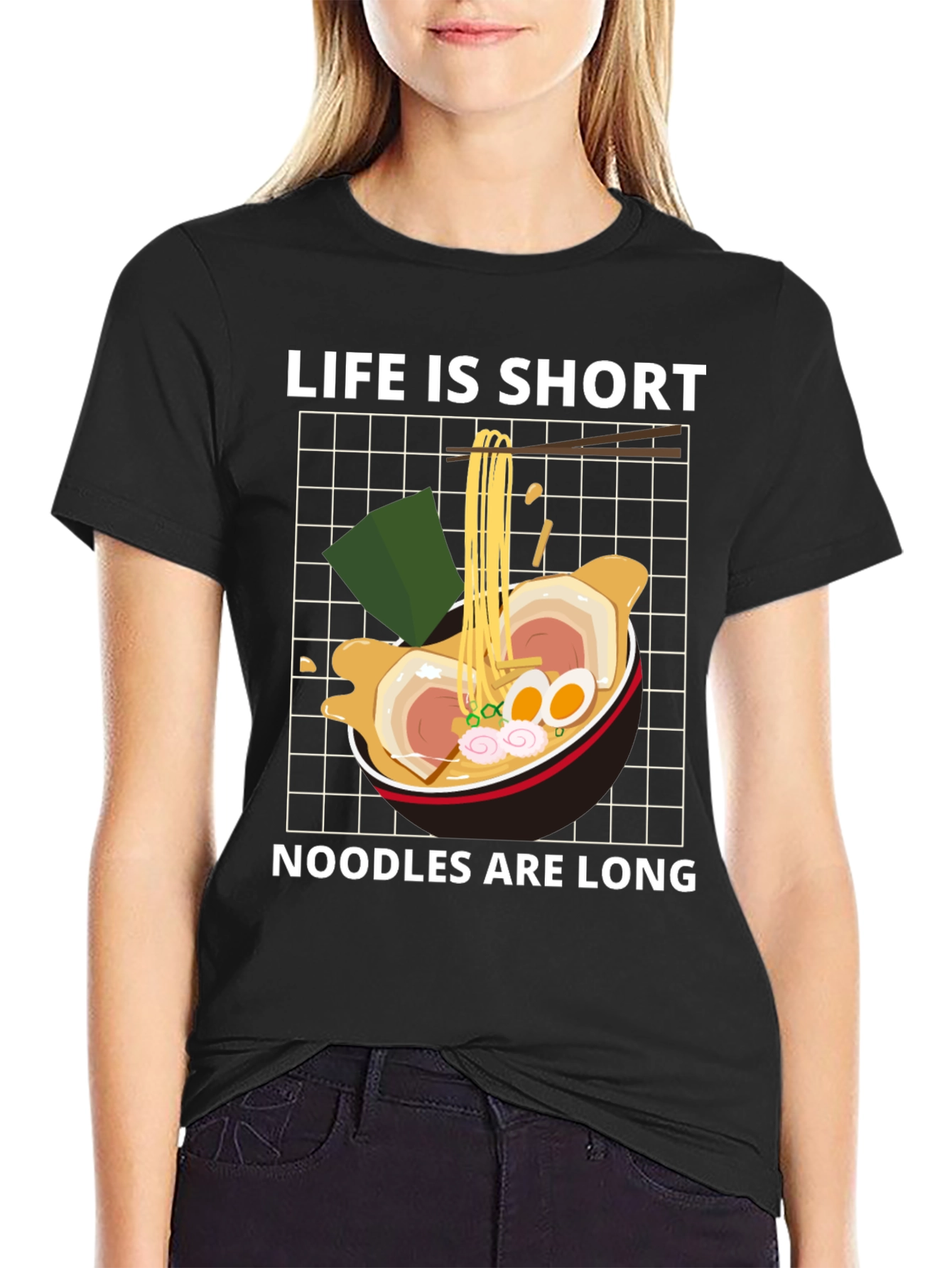 Black Ramen Lover Graphic Tee - Life is Short, Noodles are Long view 2