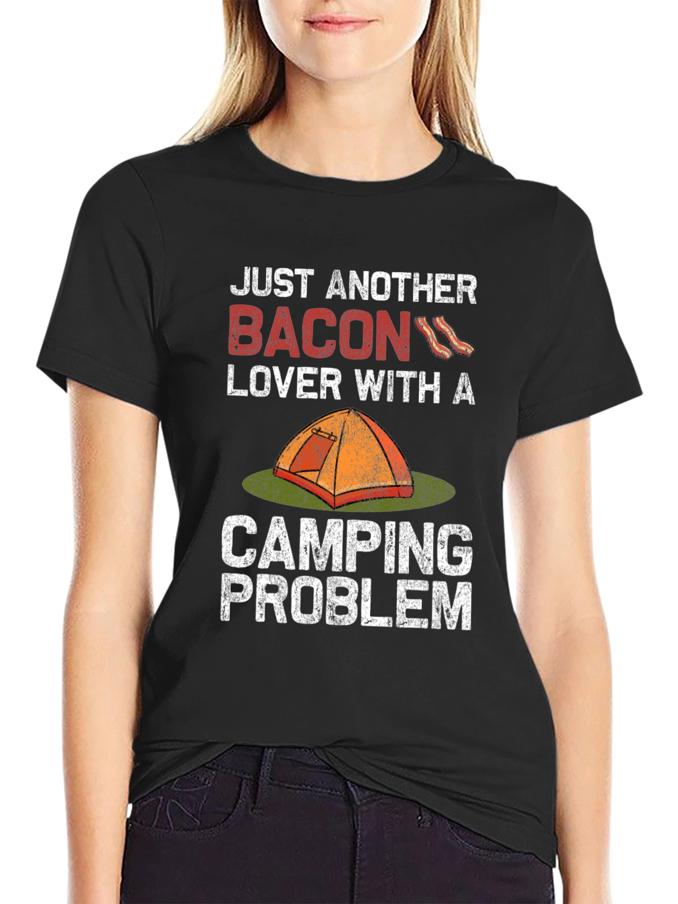 Black Bacon Lover Camping Problem T-Shirt view 2