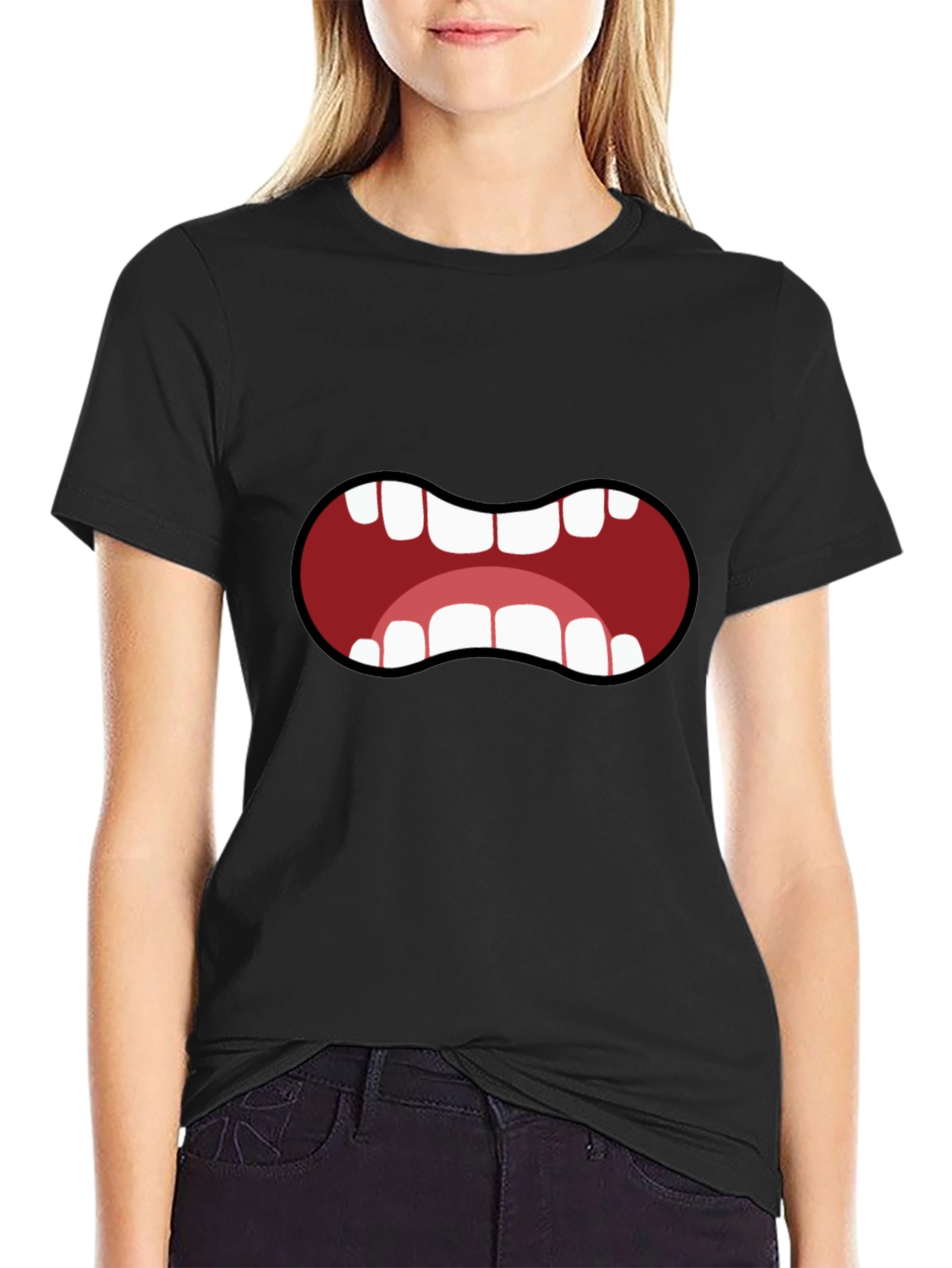 Black Cartoon Mouth T-Shirt - Funny Graphic Tee view 2
