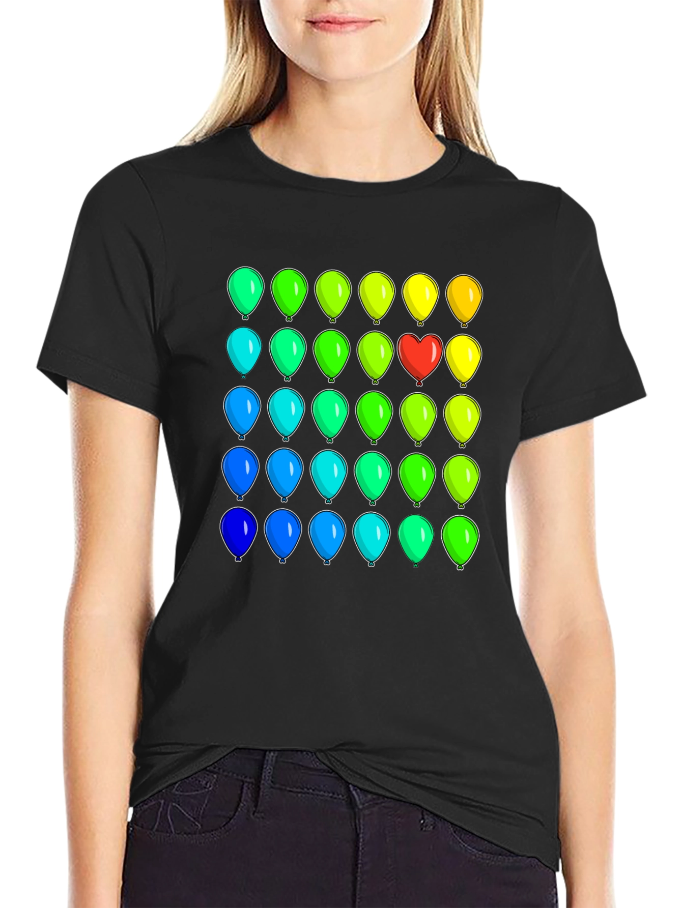 Black Rainbow Balloons Graphic T-Shirt - Novelty Design view 2