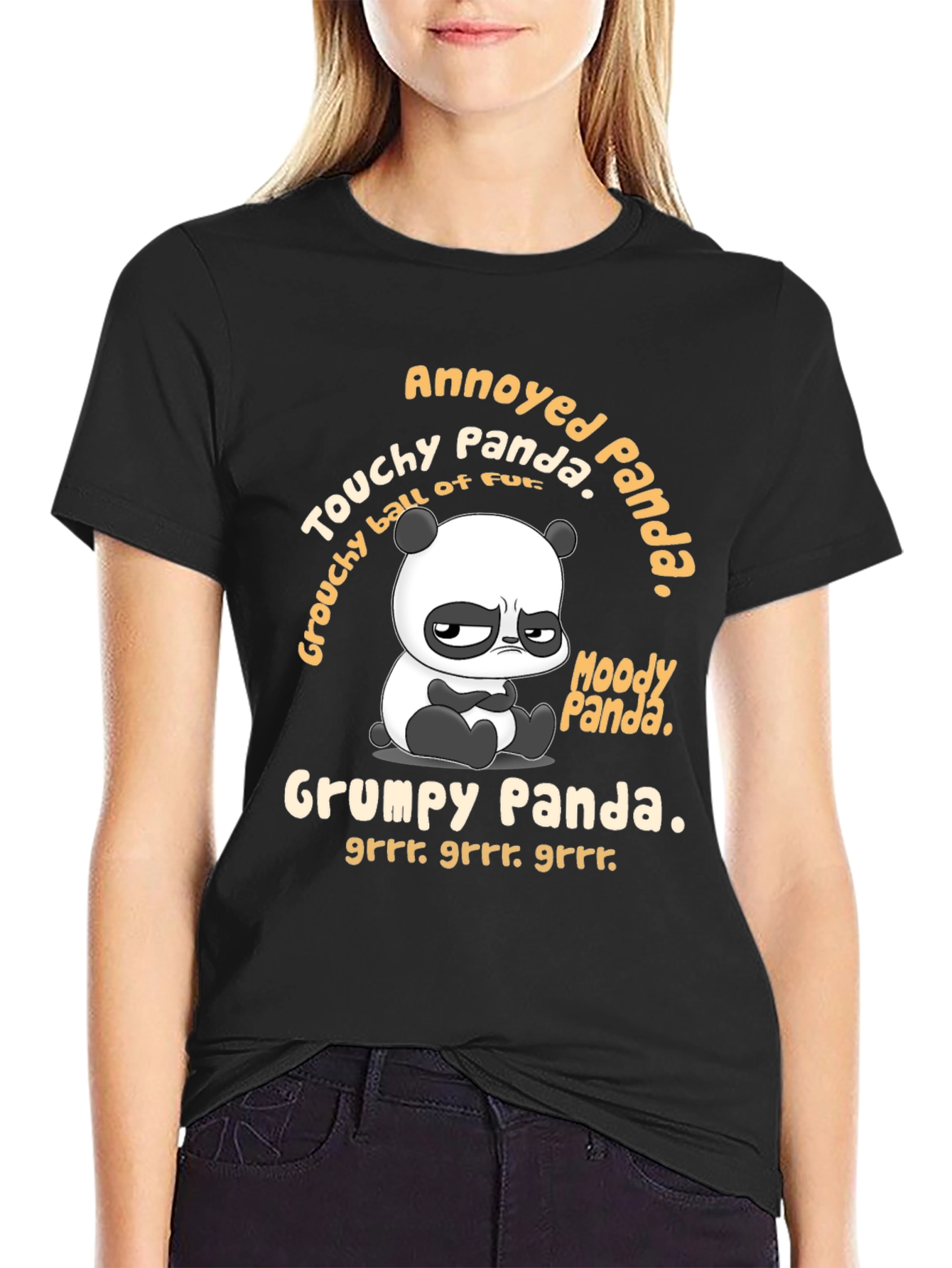 Black Grumpy Panda Graphic T-Shirt - Annoyed Panda Tee view 2