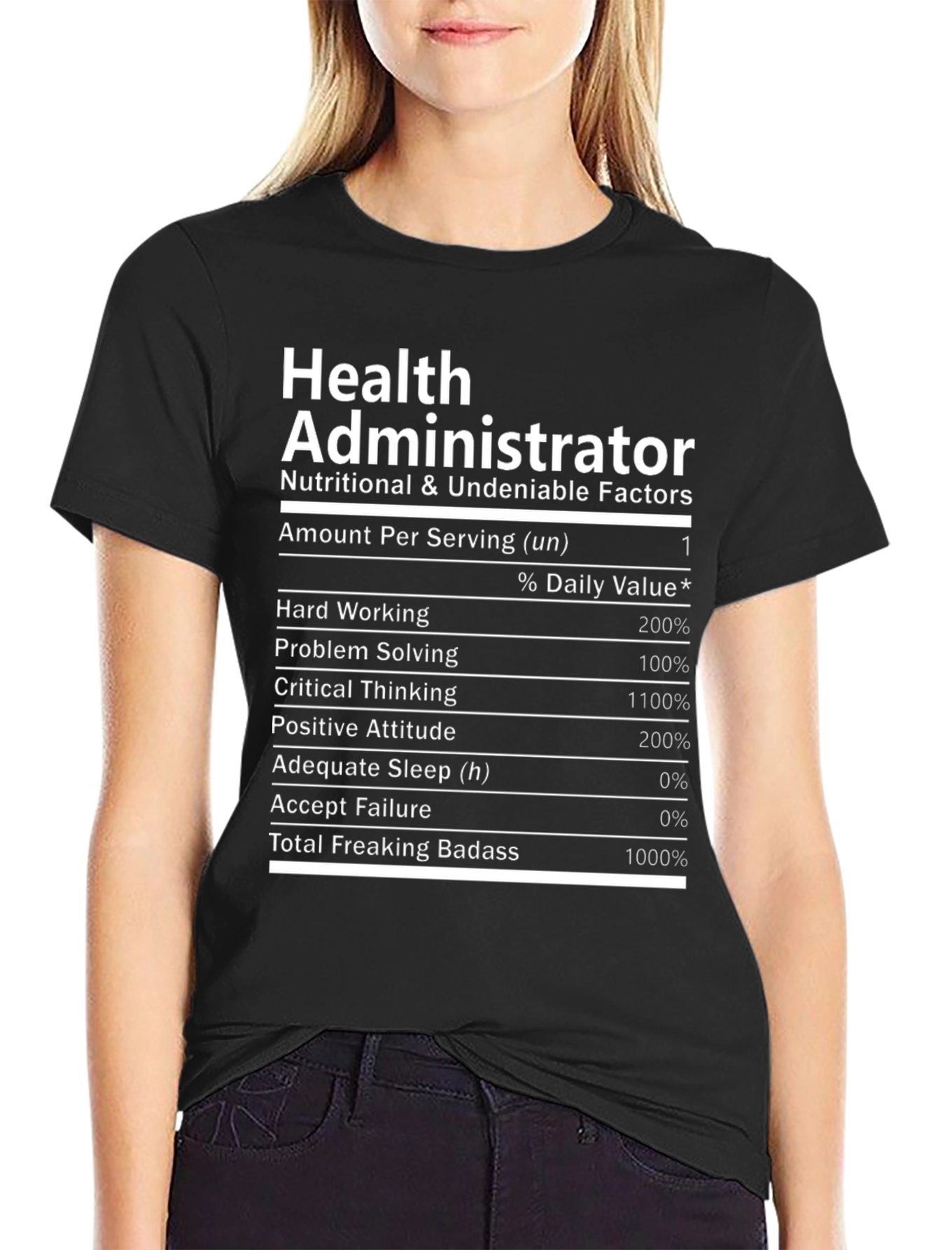 Black Health Administrator Nutrition Facts T-Shirt view 2