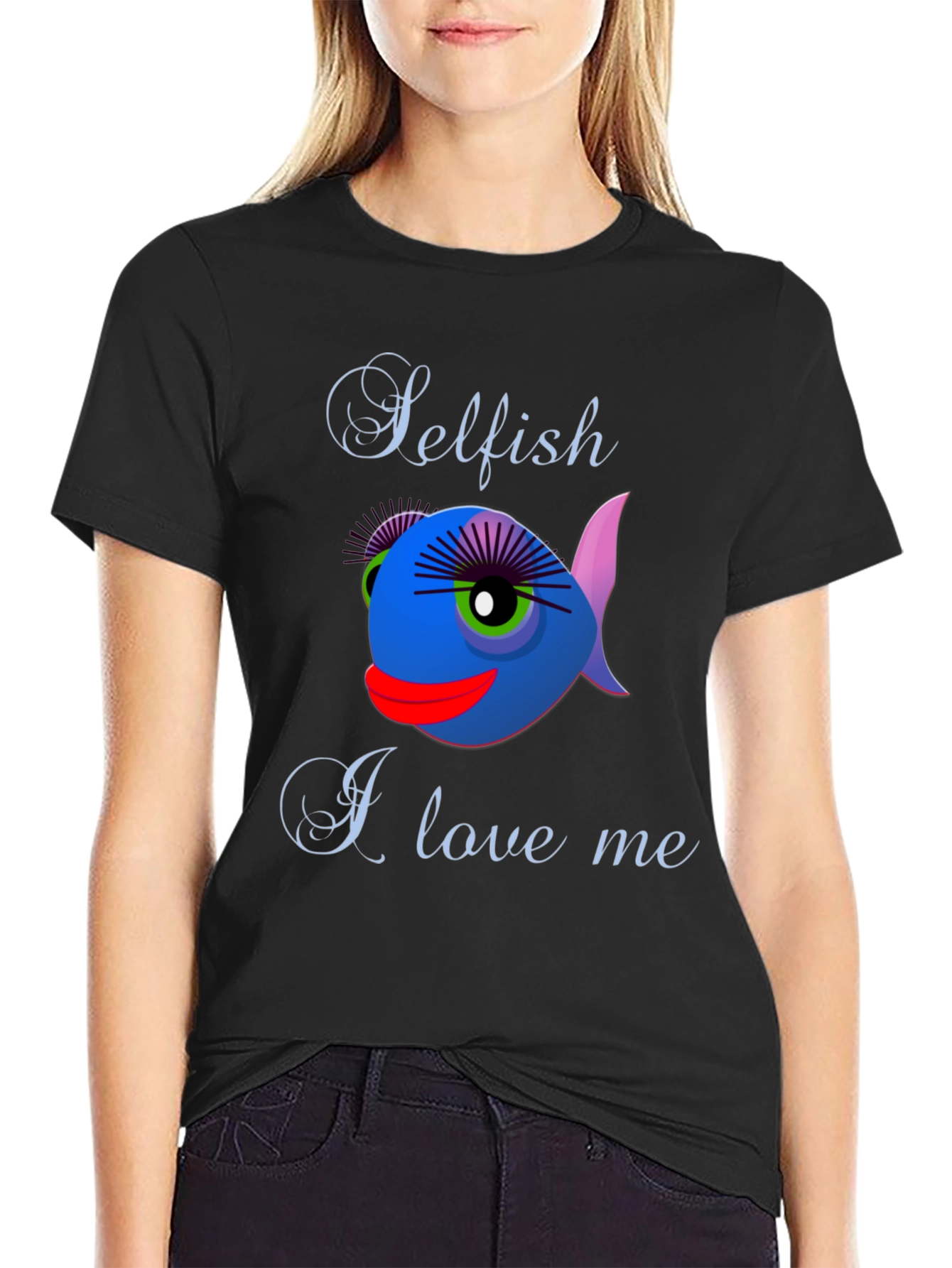 Black Selfish I Love Me Fish Graphic Tee view 2