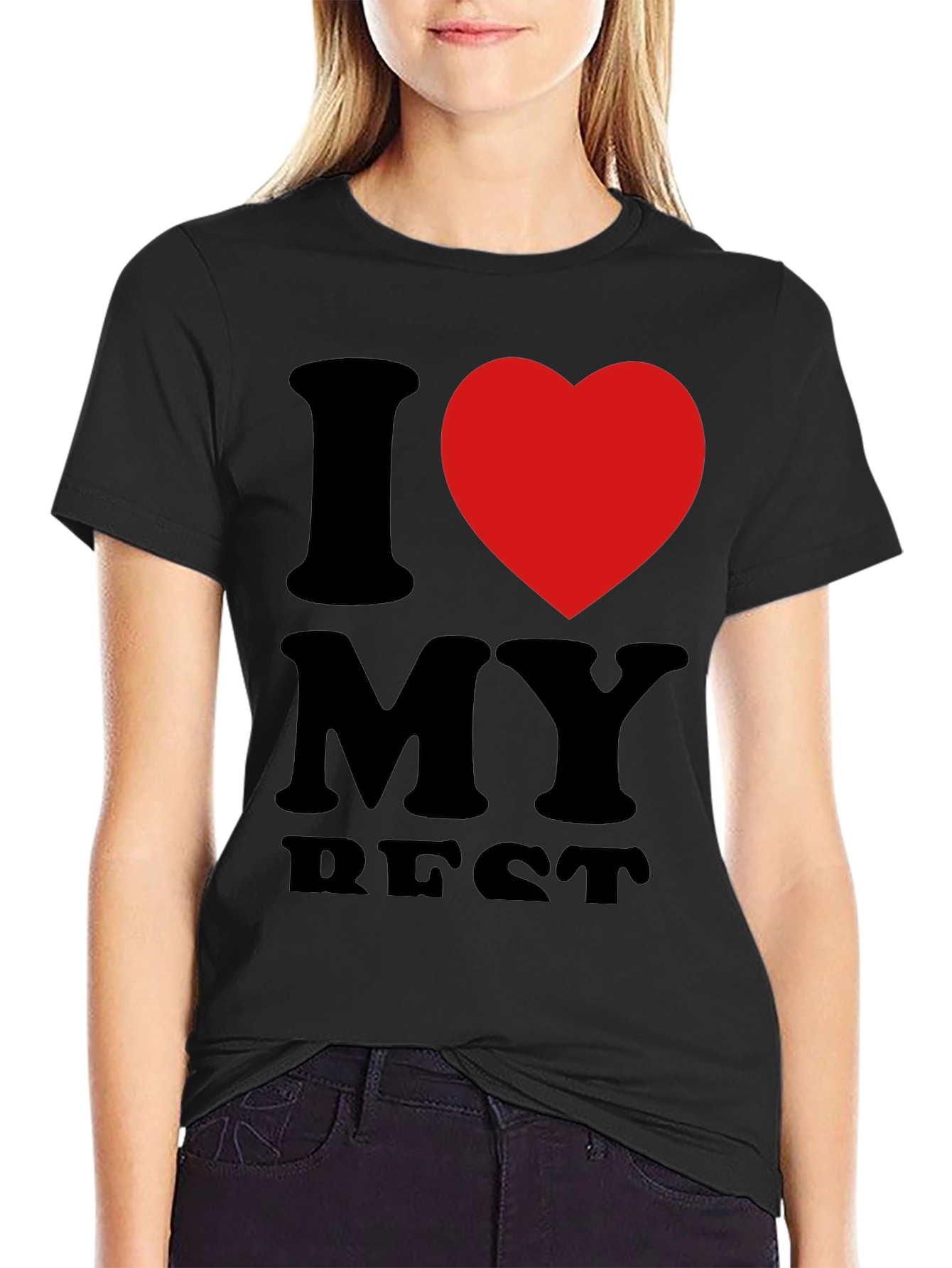 Black I Heart My Best T-Shirt - Black Crew Neck Tee view 2