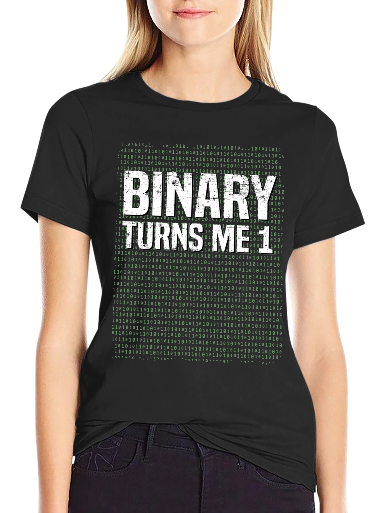 Black Binary Turns Me On Programmer Humor T-Shirt view 2