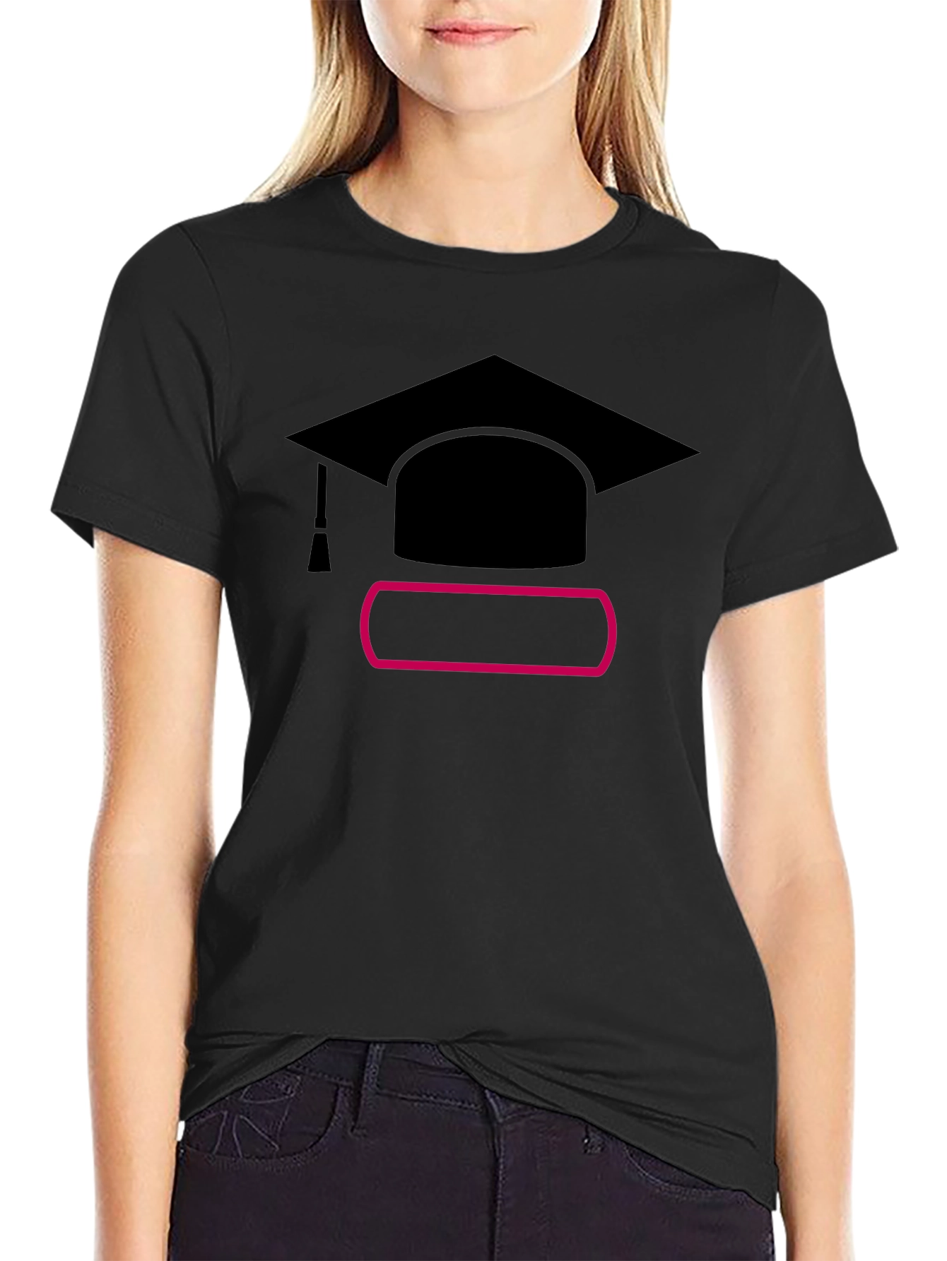 Black Graduation Cap Graphic T-Shirt - Unisex Black Tee view 2