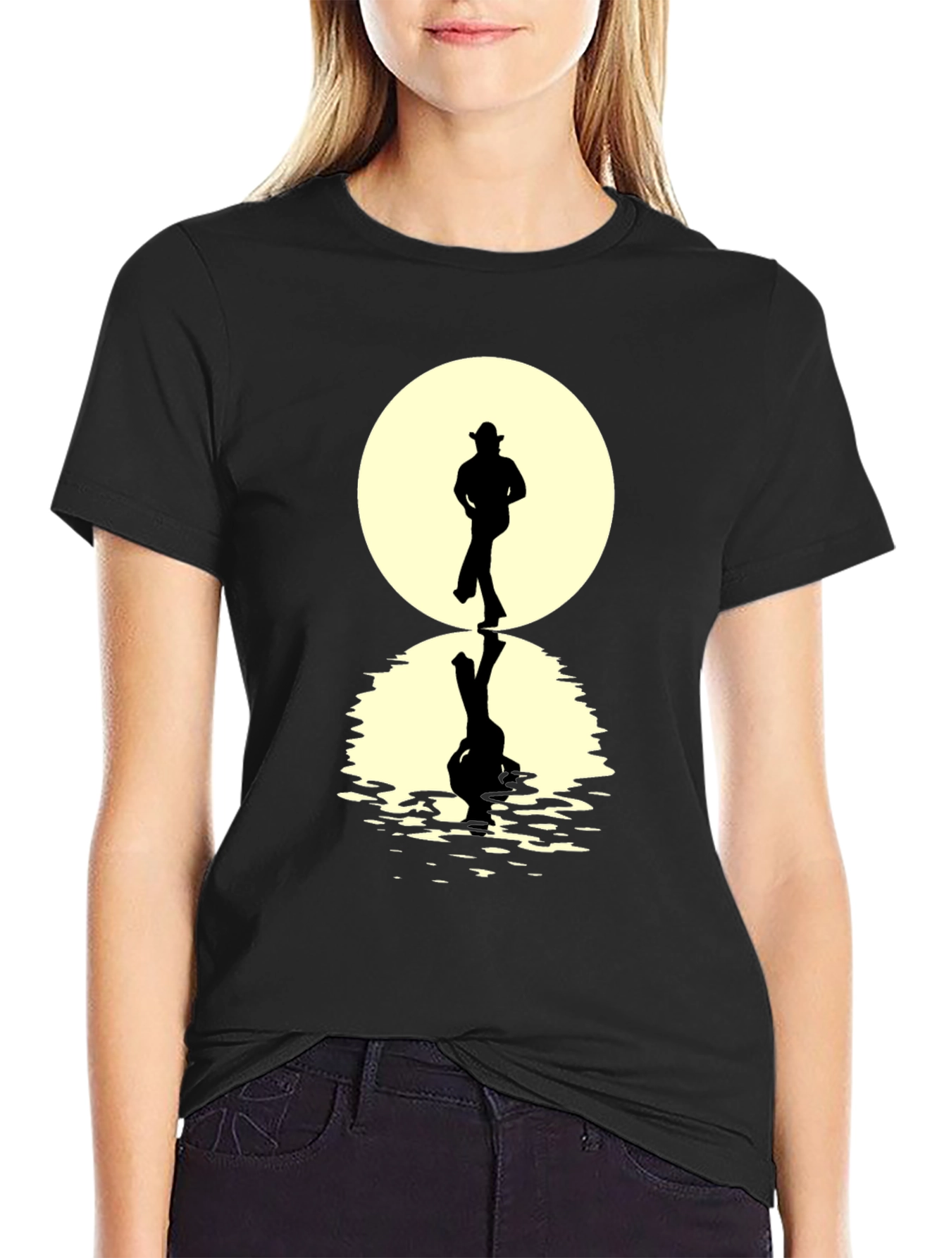Black Cowboy Silhouette Reflection T-Shirt - Unique Graphic Tee view 2