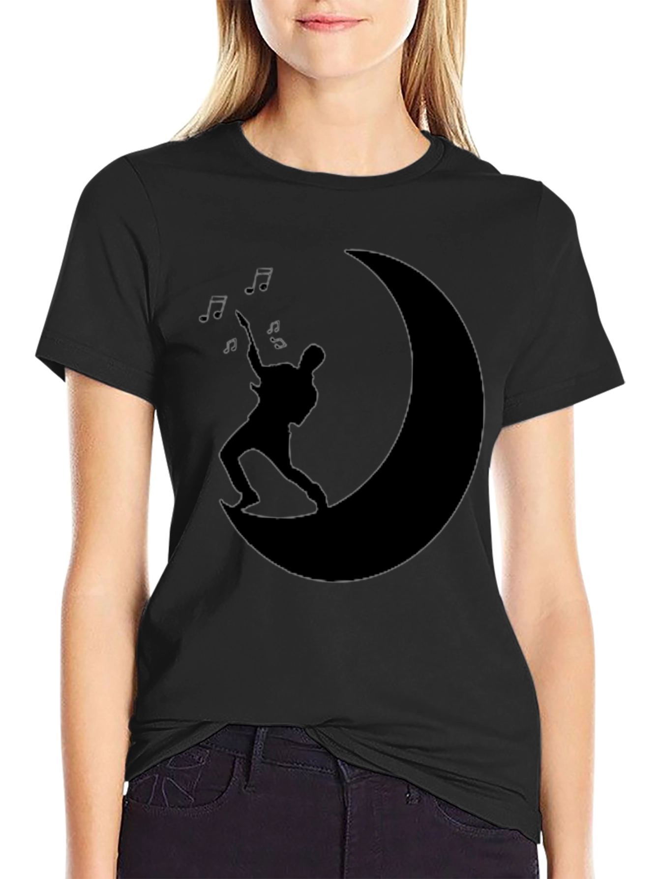 Black Moon Guitarist Black T-Shirt - Music Lover Tee view 2