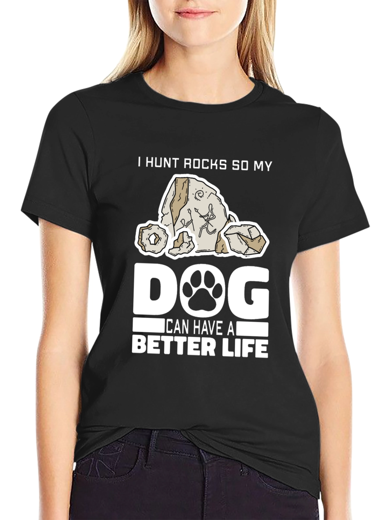 Black I Hunt Rocks So My Dog T-Shirt view 2