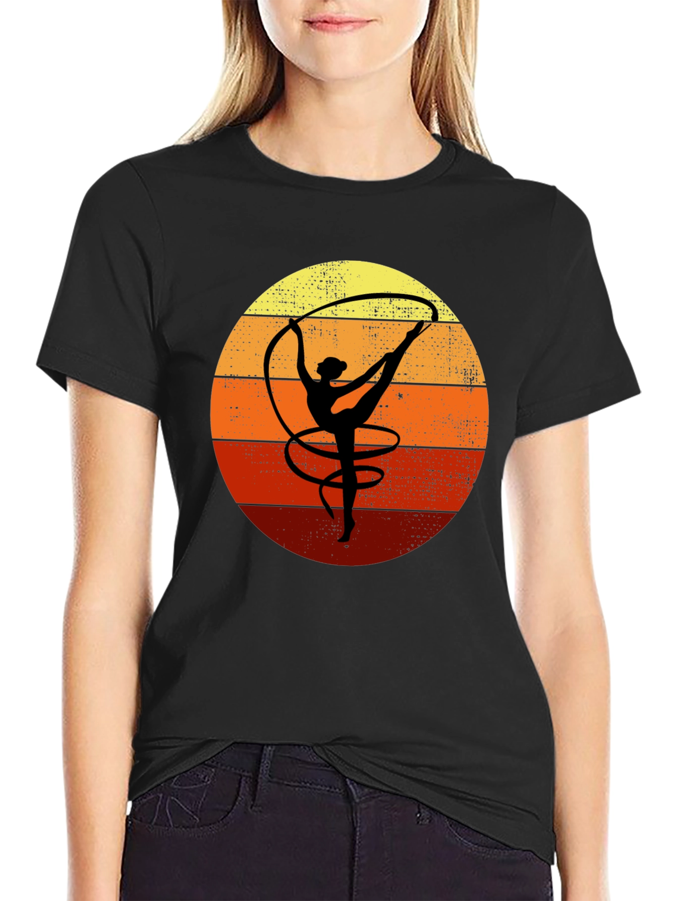 Black Retro Gymnastics Sunset T-Shirt view 2