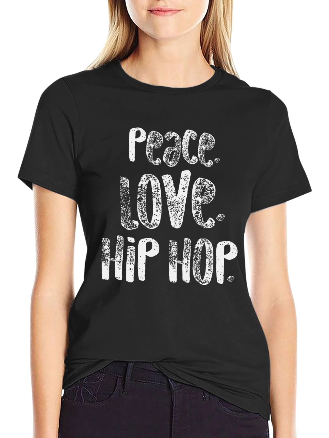 Black Peace Love Hip Hop Black Graphic T-Shirt view 2