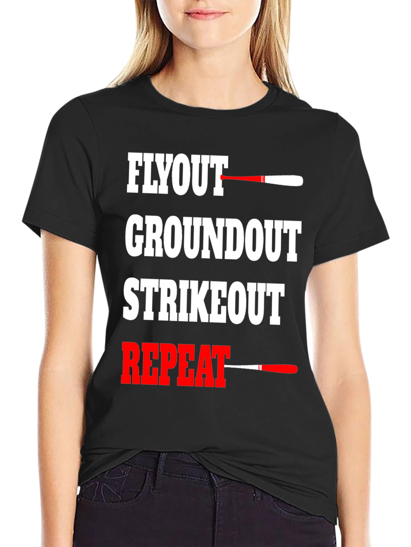 Black Baseball Flyout Repeat Graphic T-Shirt view 2