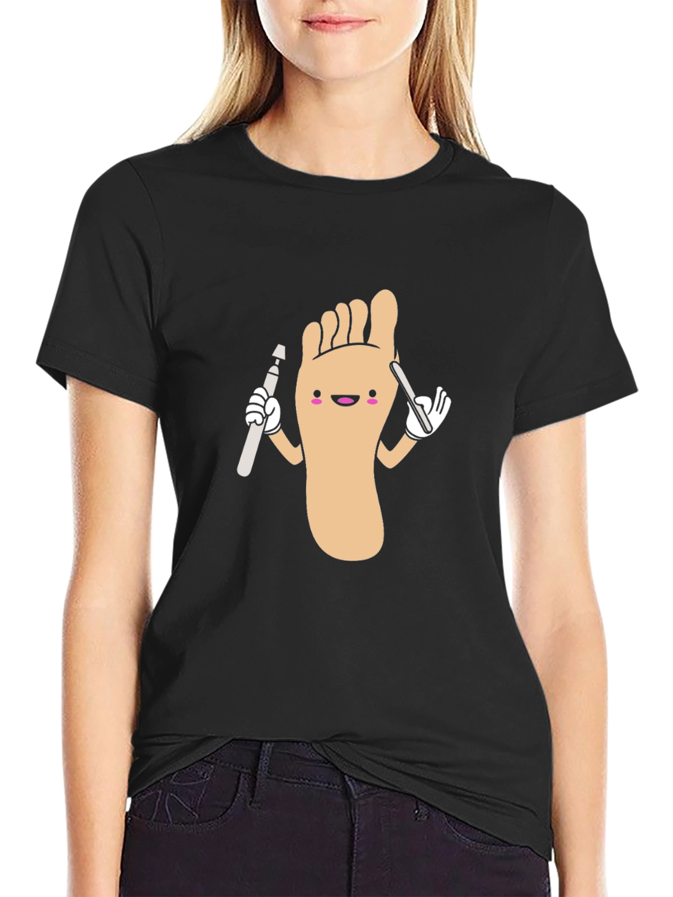 Black Funny Foot Doctor Cartoon Black T-Shirt view 2