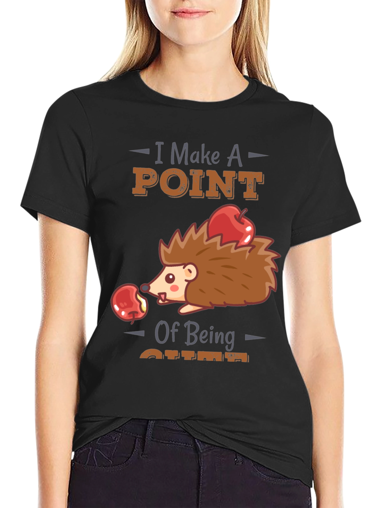 Black Cute Hedgehog T-Shirt - I Make A Point of Being Cute view 2