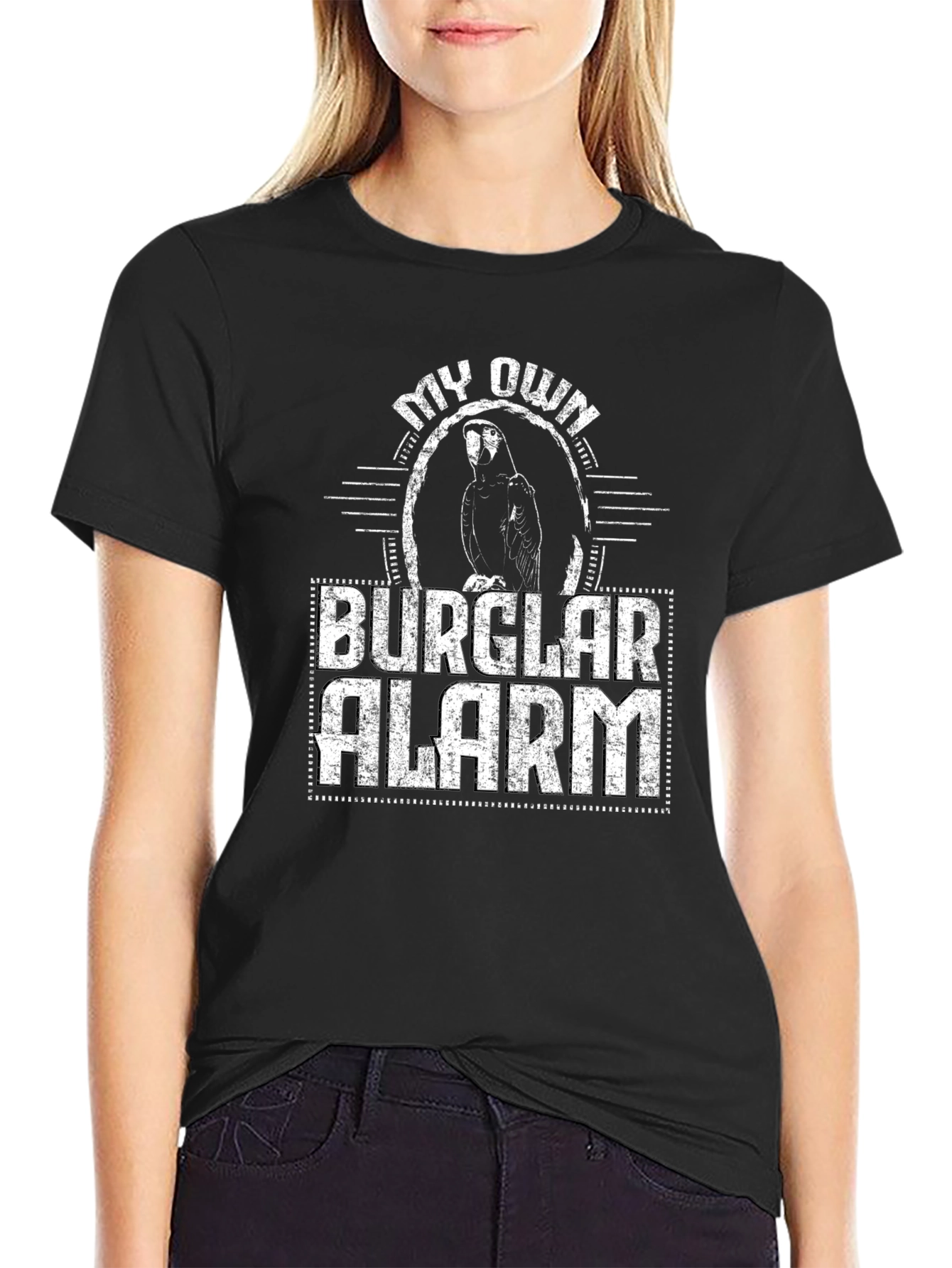 Black My Own Burglar Alarm Parrot T-Shirt view 2