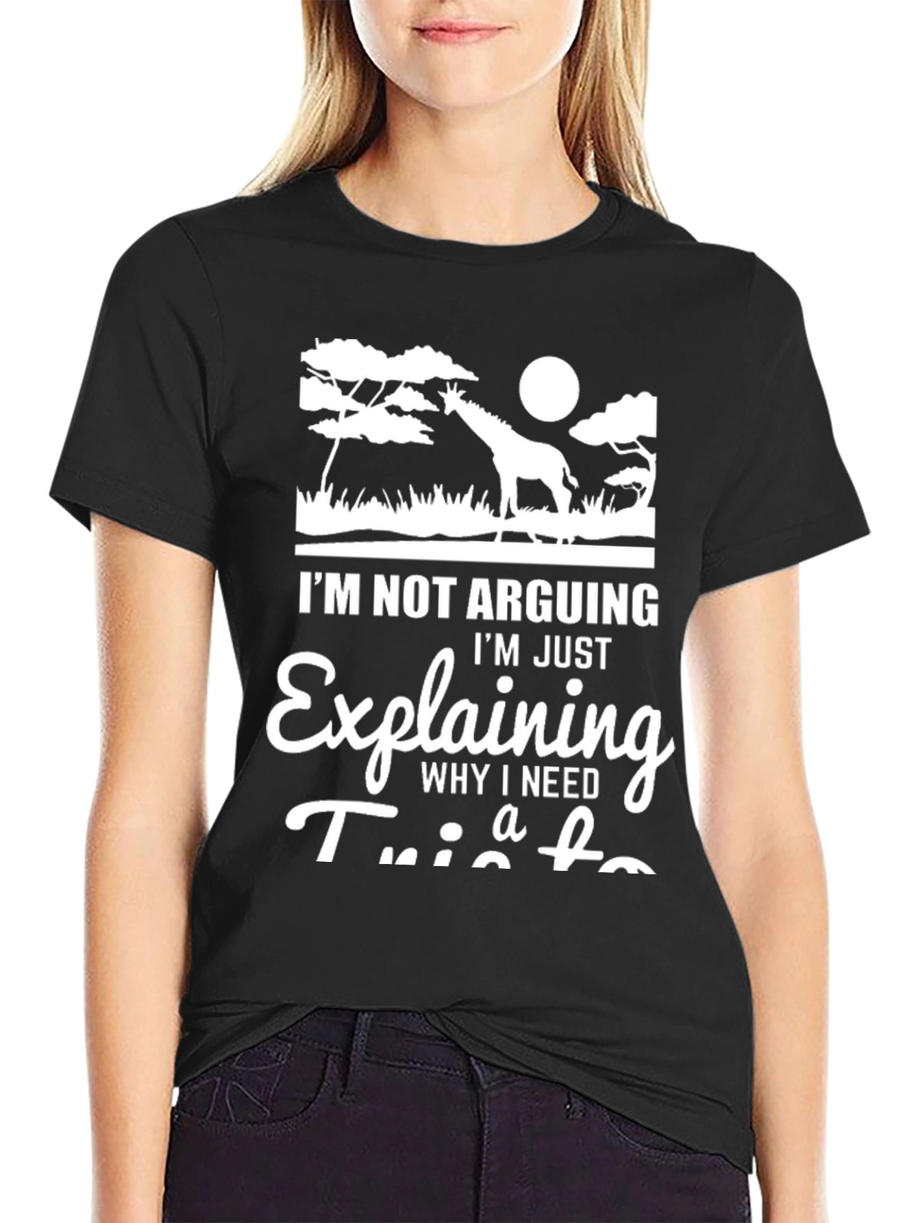 Black Funny Giraffe Lover T-Shirt - I'm Not Arguing, I'm Just Explaining view 2