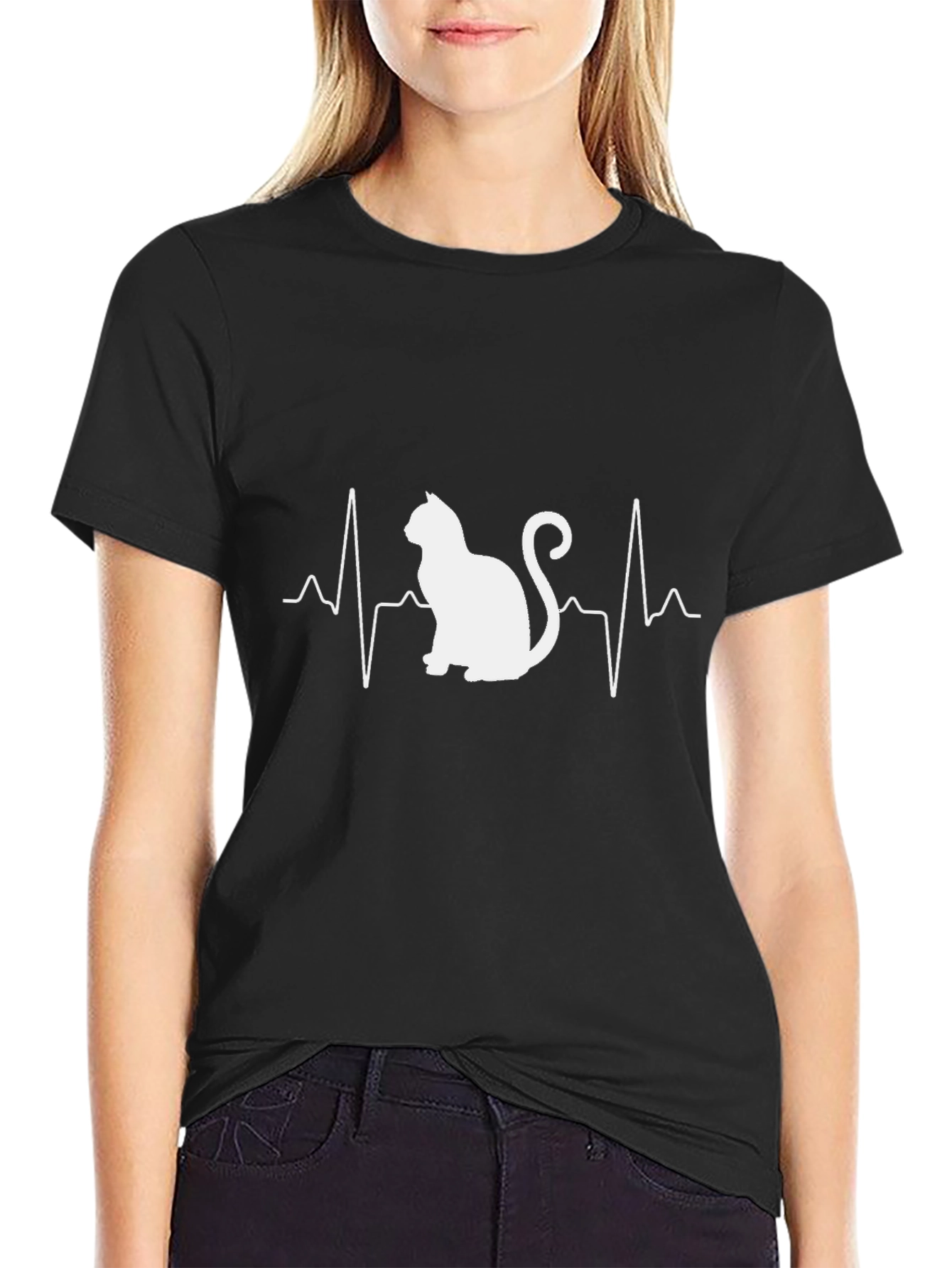 Black Cat Heartbeat Graphic Tee - Black view 2