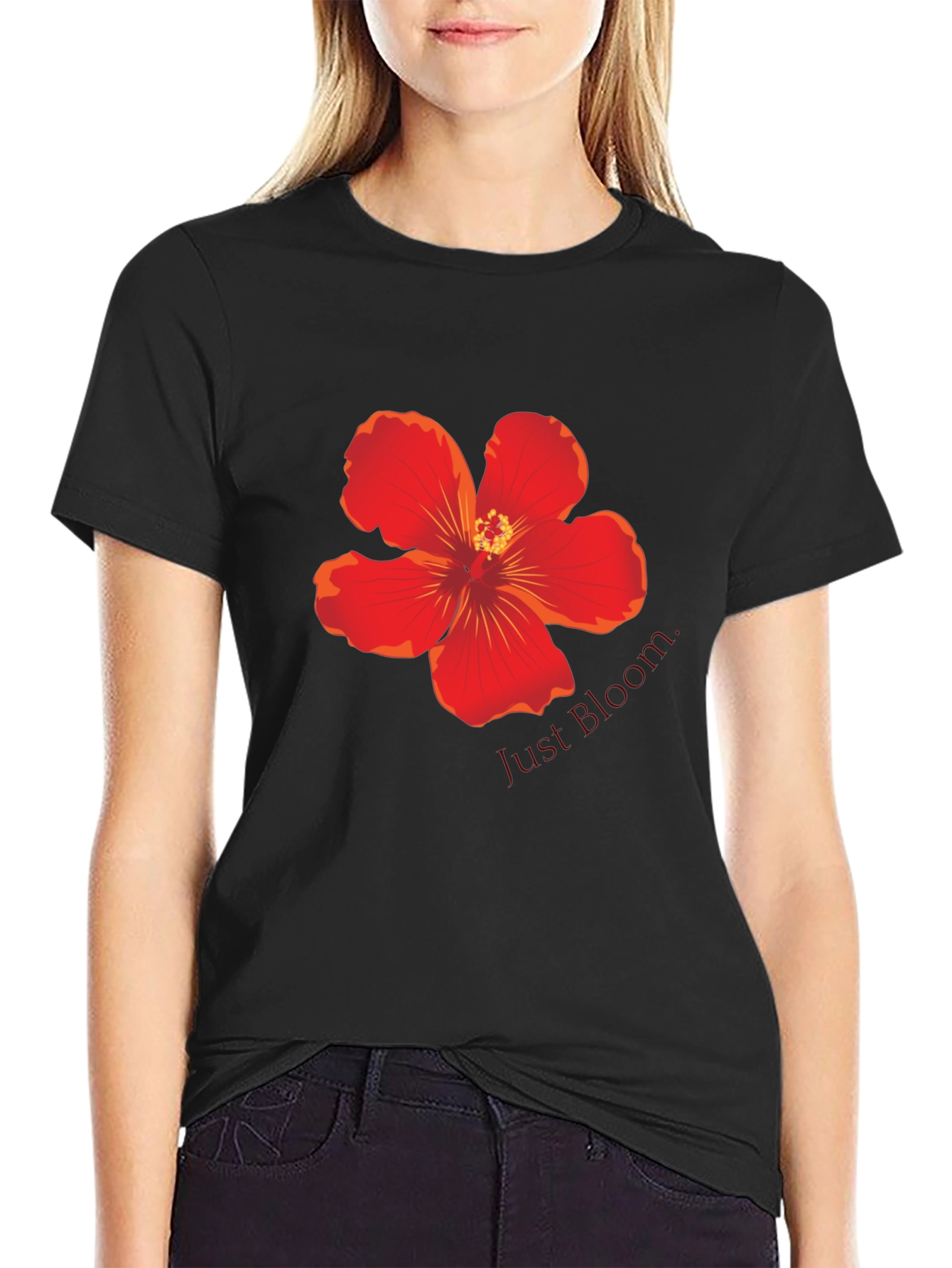 Black Floral Print Black T-Shirt view 2