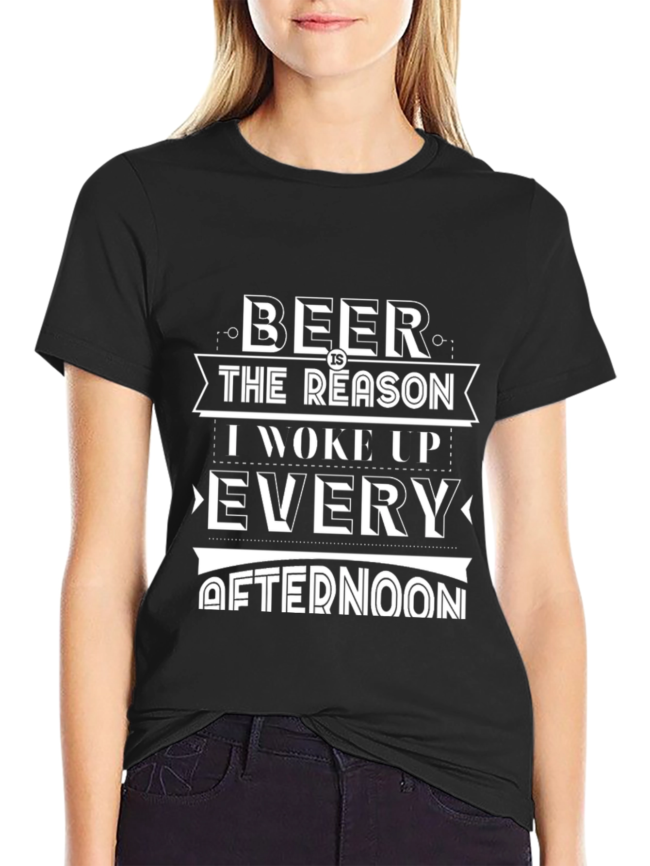 Black Humorous "Beer Reason" Graphic Print Black T-Shirt view 2