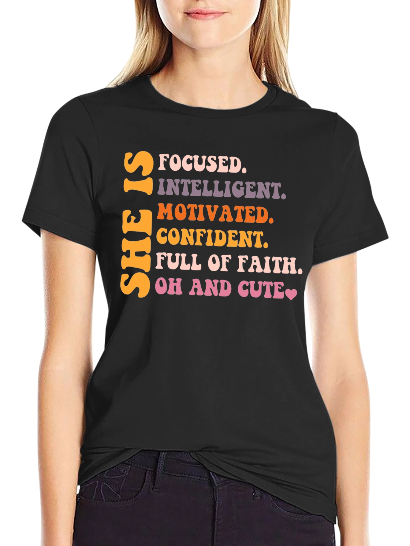 Black Empowered Women's T-Shirt: Focused, Intelligent, Motivated view 2