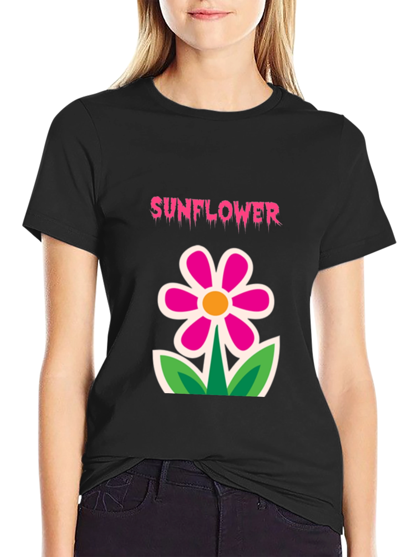 Black Sunflower Graphic Tee - Fun Floral Design view 2