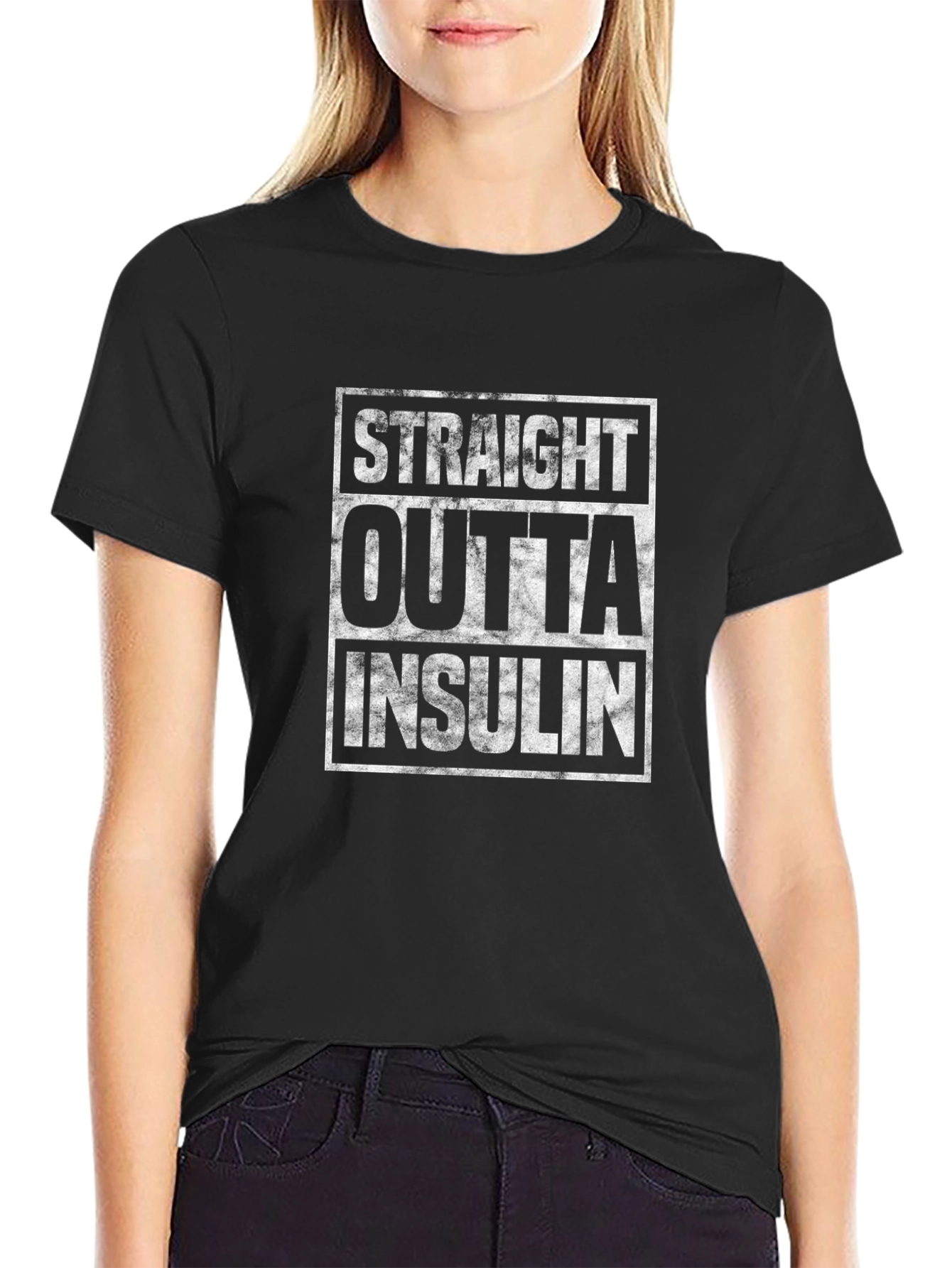 Black Straight Outta Insulin Funny T-Shirt view 2
