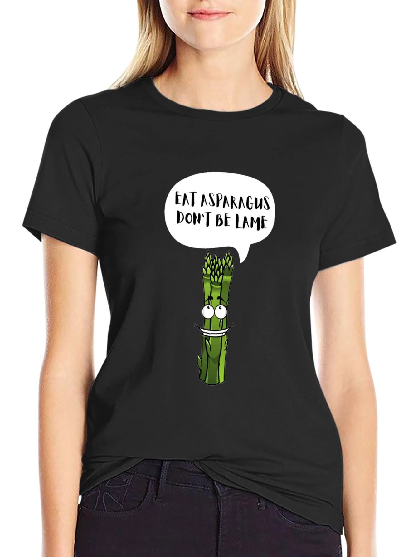 Black Eat Asparagus, Don't Be Lame Graphic T-Shirt view 2