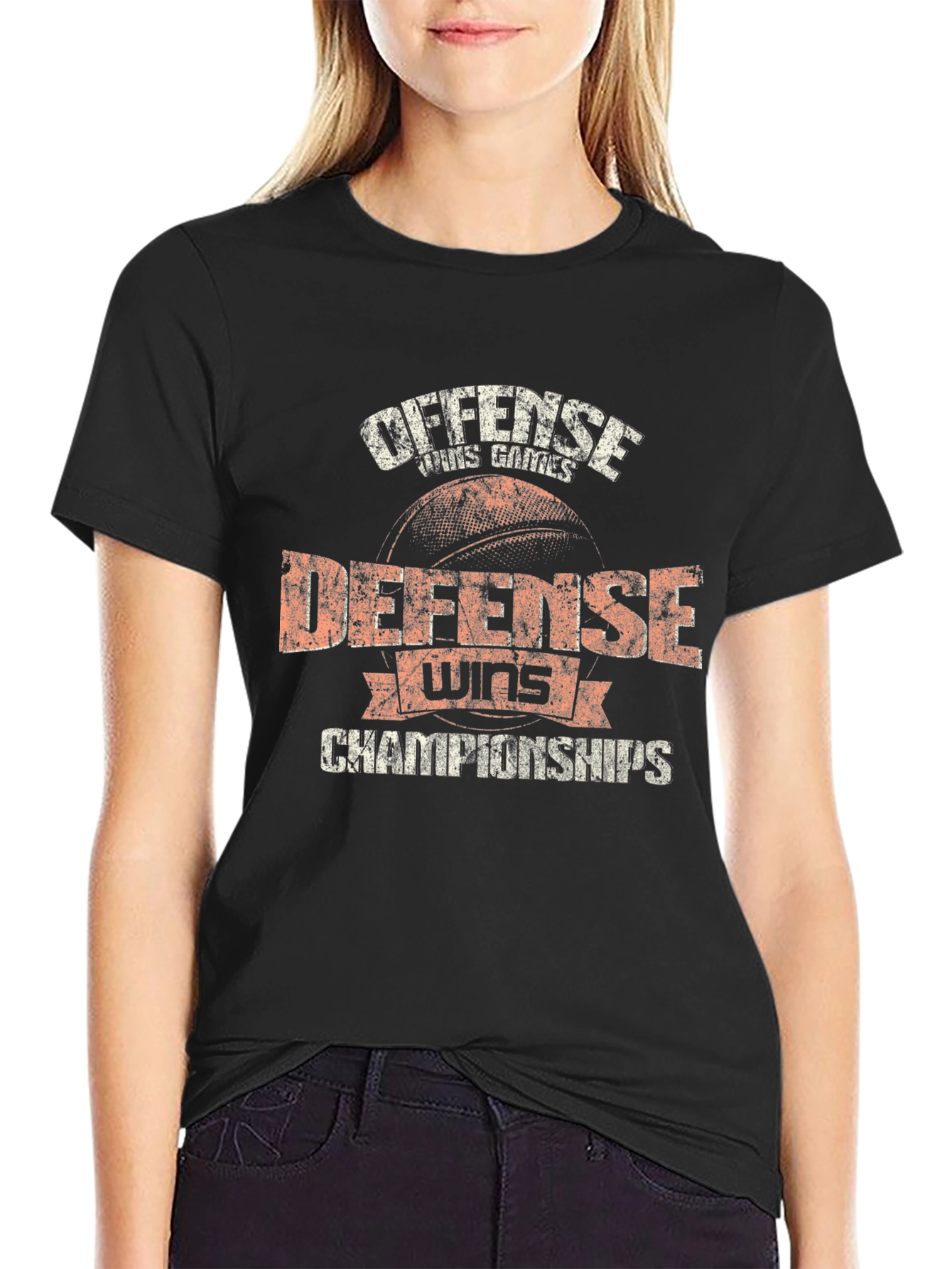 Black Offense Wins Games, Defense Wins Championships T-Shirt view 2
