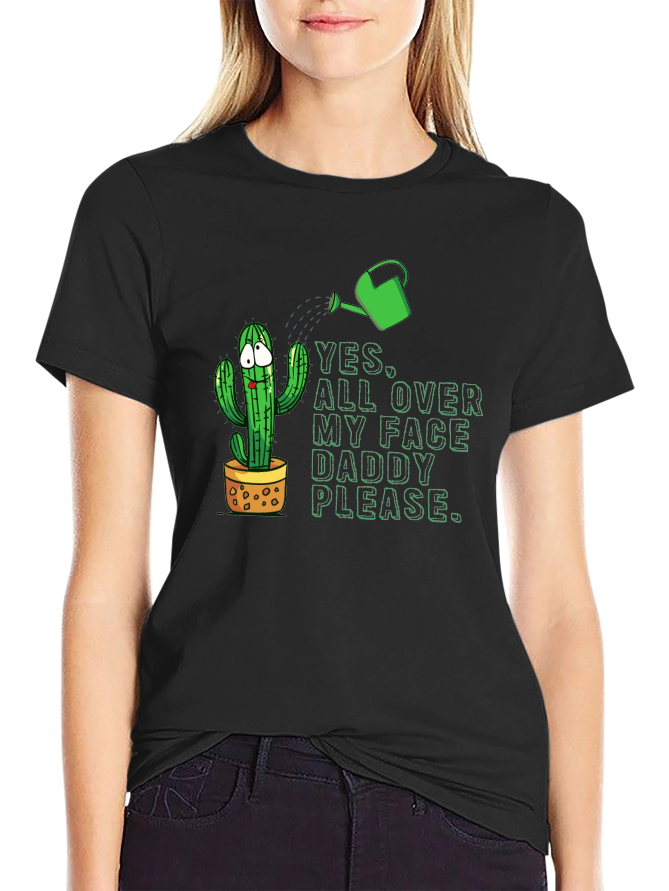 Black Funny Cactus T-Shirt: Yes All Over My Face view 2
