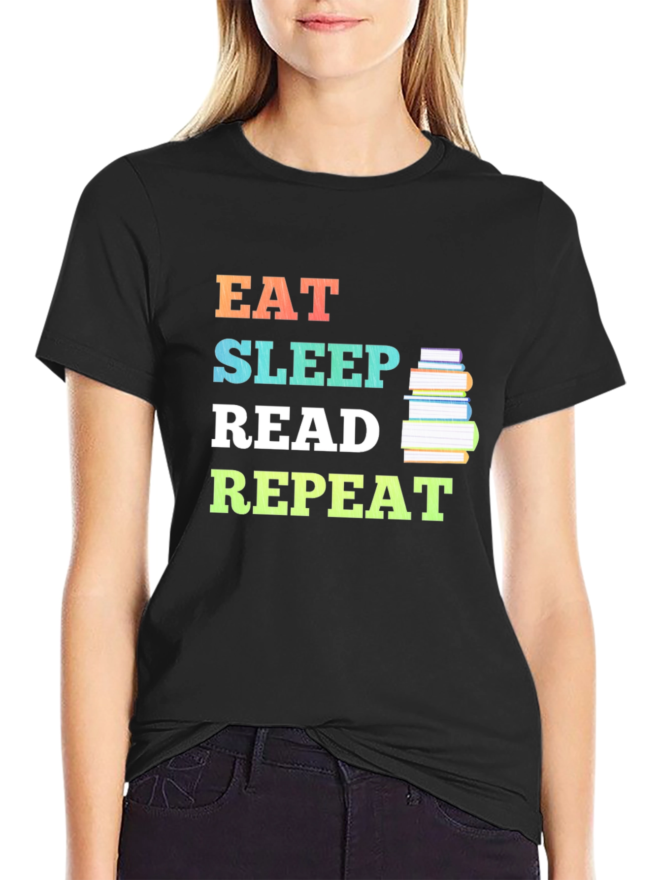 Black Eat Sleep Read Repeat Graphic Tee - Book Lover's T-Shirt view 2