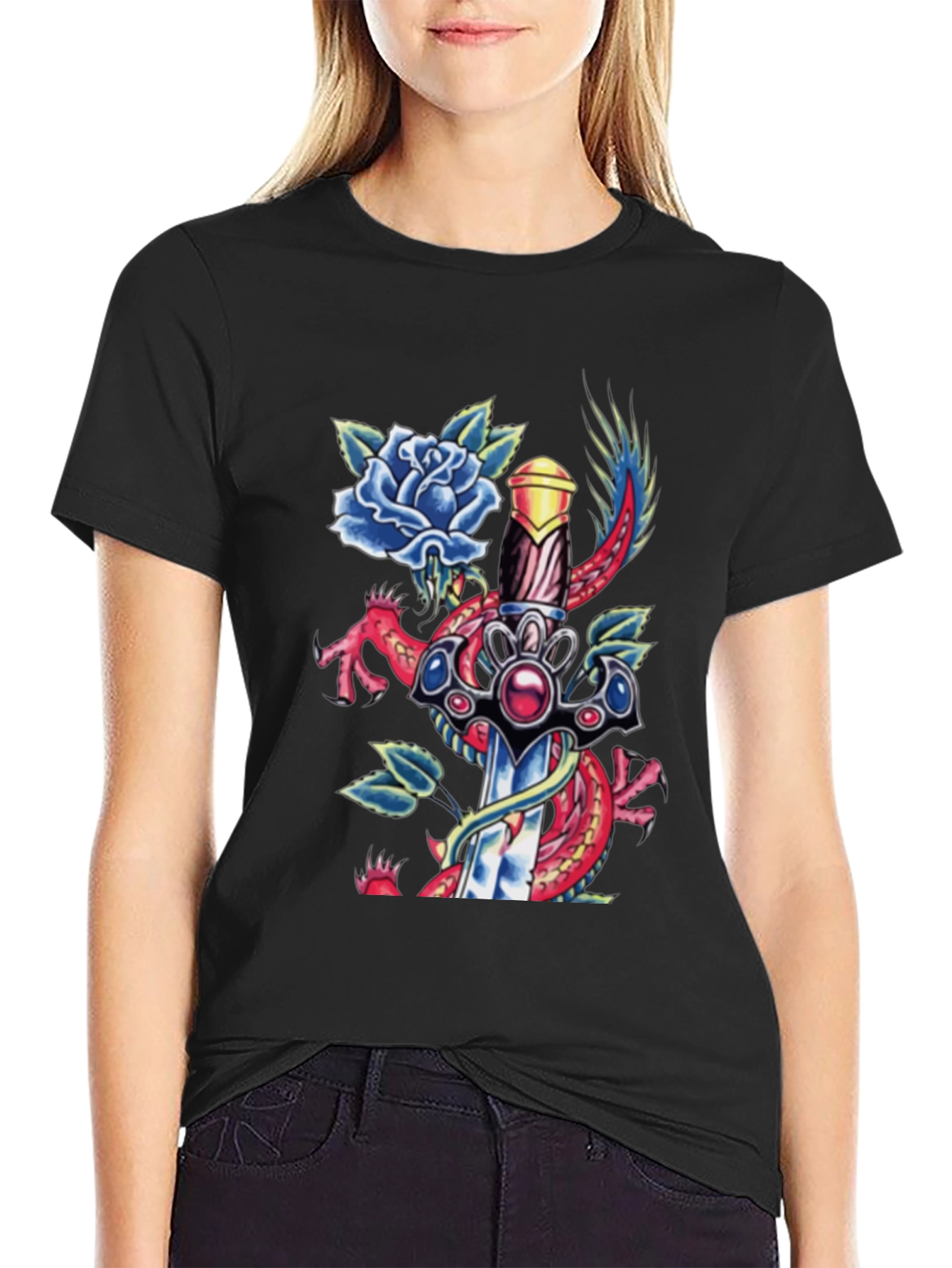 Dragon Sword Tattoo Graphic Men's Tee - 2