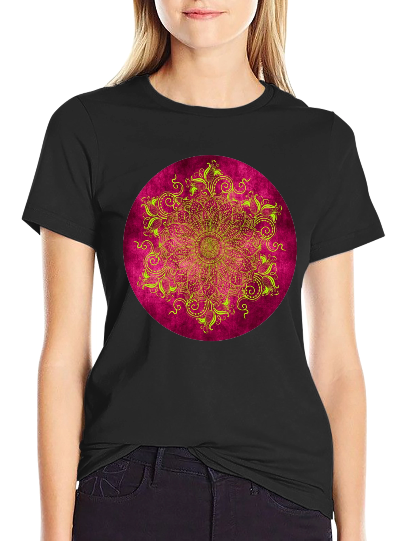 Black Boho Mandala Graphic Tee - Men's Black T-Shirt view 2