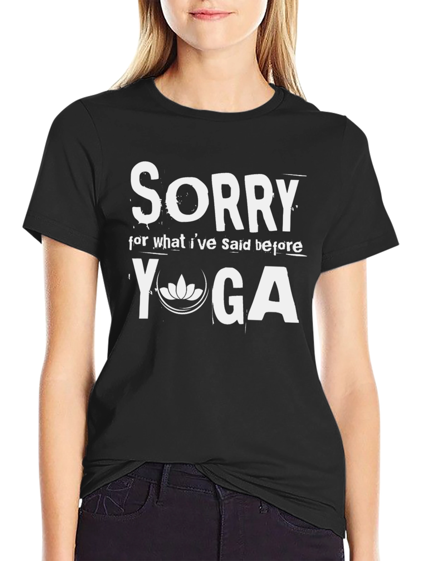 Black Sorry Yoga T-Shirt - Relaxed Fit Cotton Tee view 2