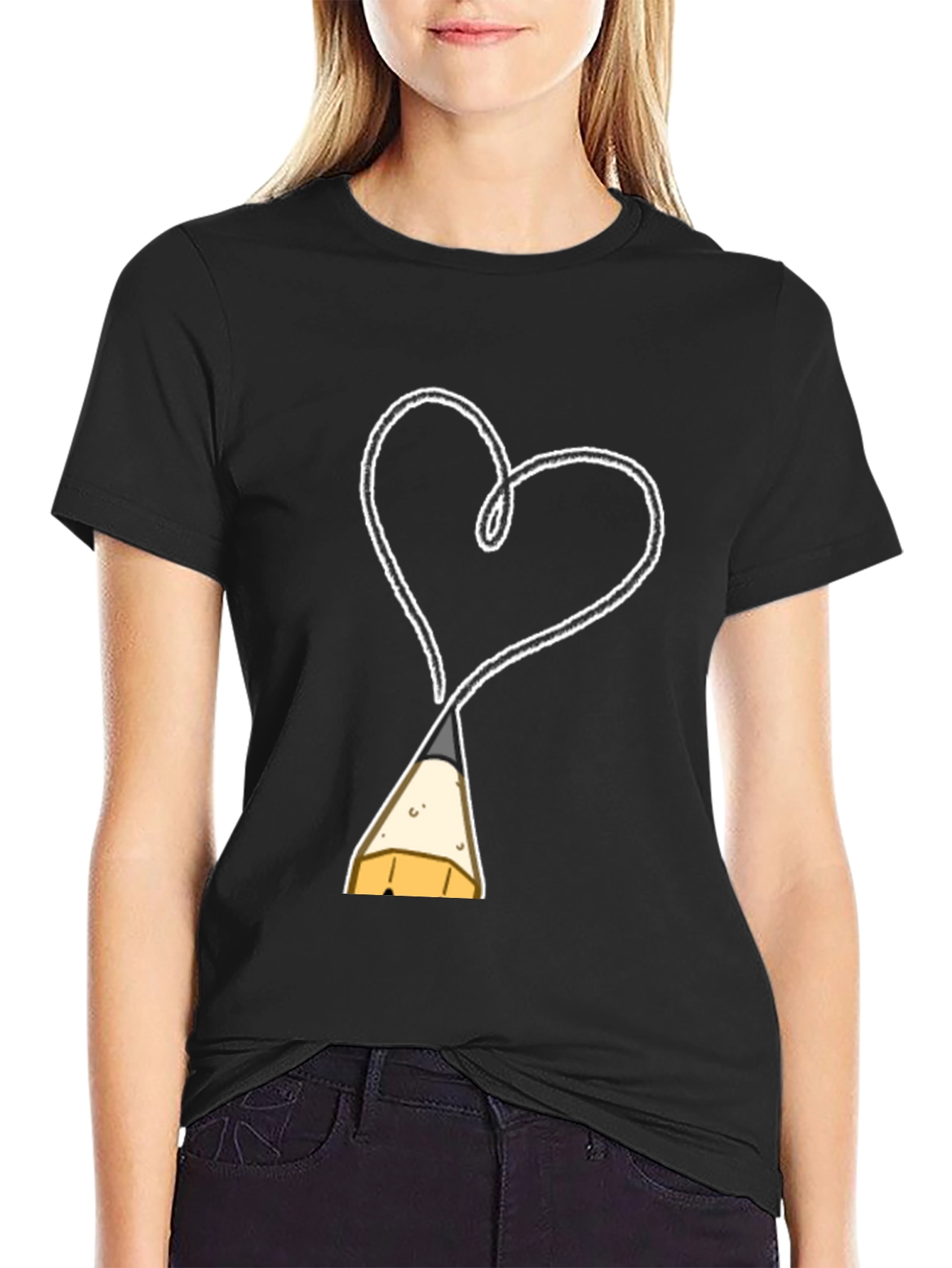Black Heart Drawn By Pencil T-Shirt - Artistic Fashion view 2