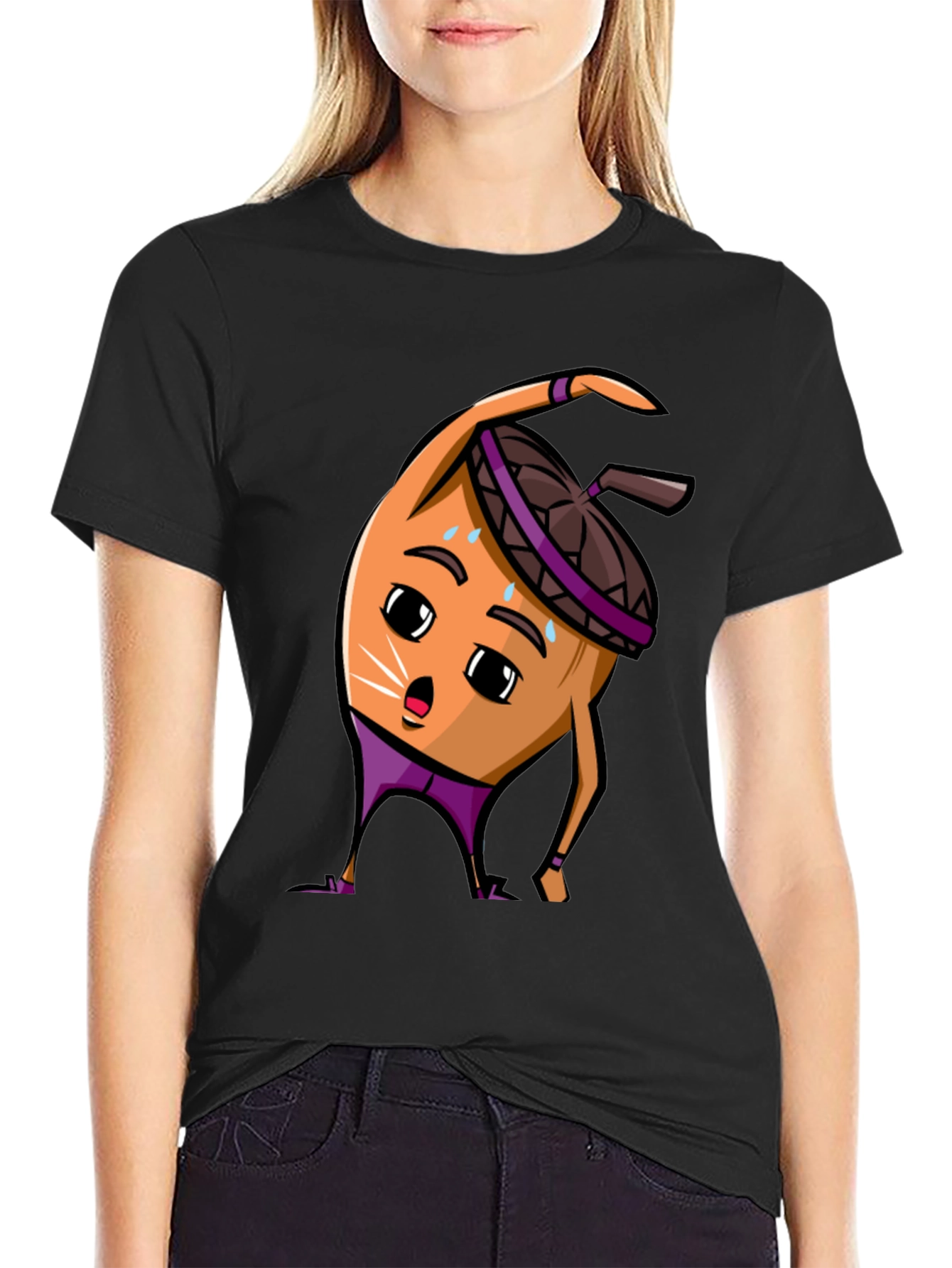 Black Funny Acorn Workout T-Shirt - Black view 2