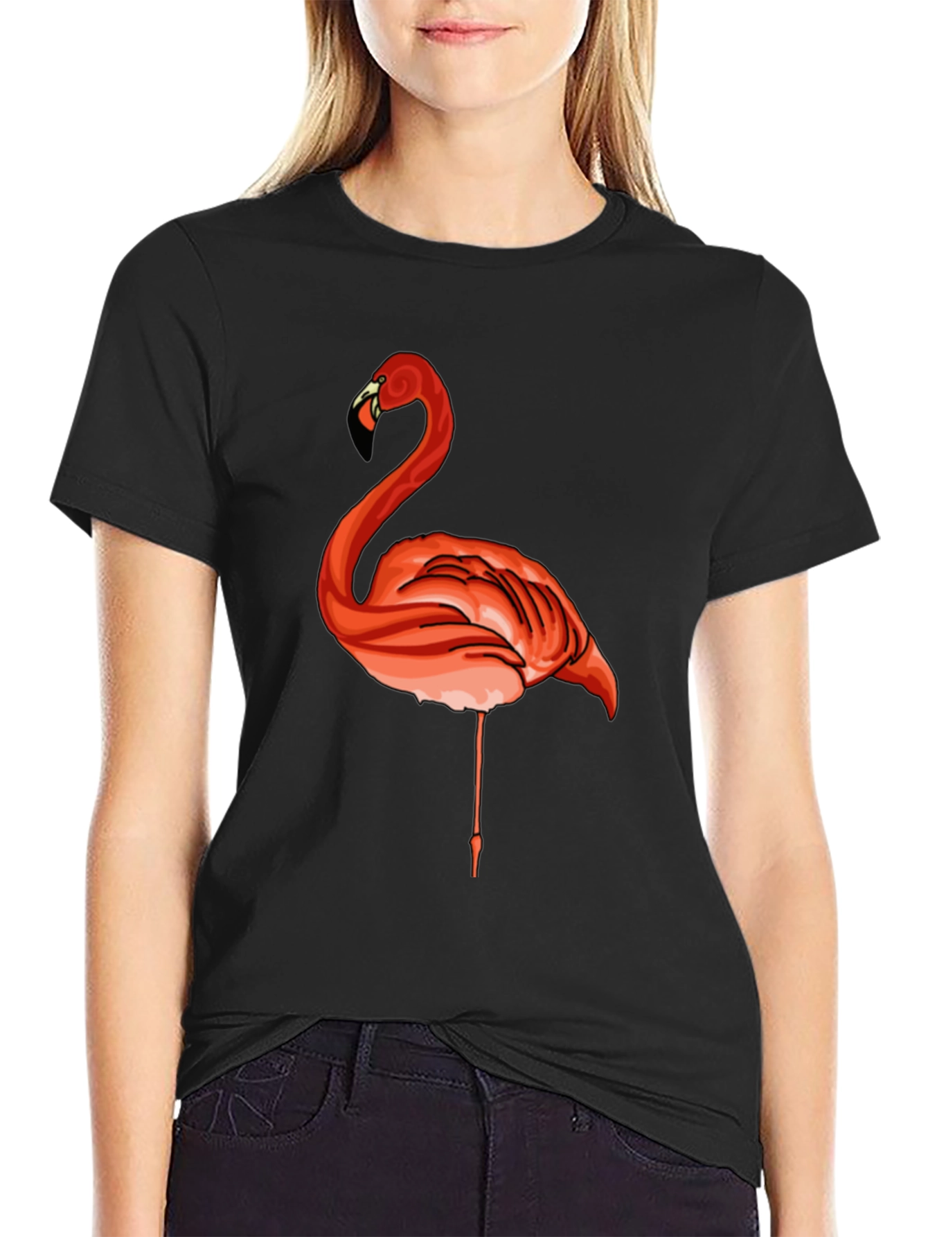 Black Flamingo Graphic Tee - Casual Black T-Shirt view 2