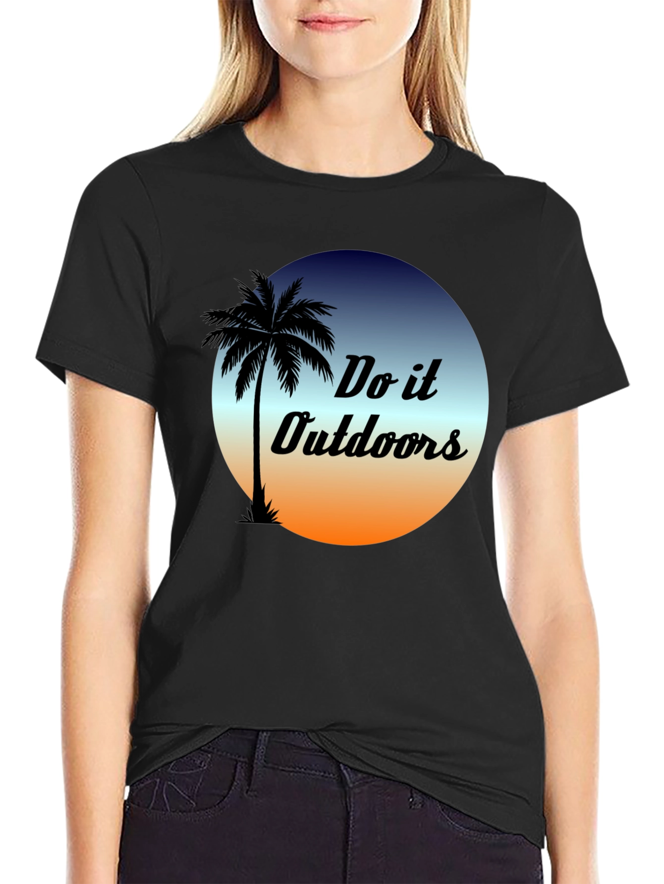 Black Do it Outdoors Graphic T-Shirt - Palm Tree Design view 2