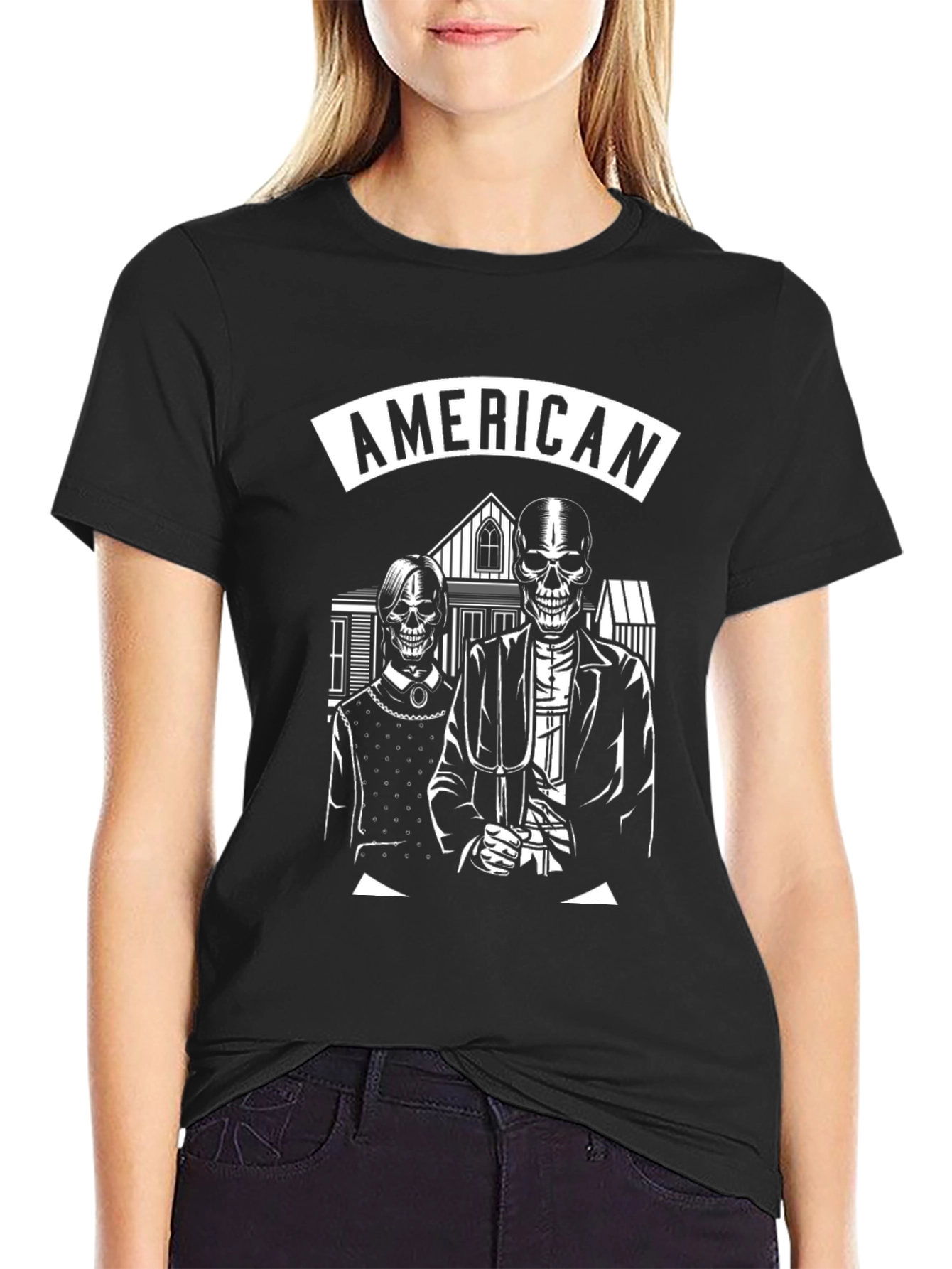 Black American Gothic Skeleton T-Shirt - Black view 2
