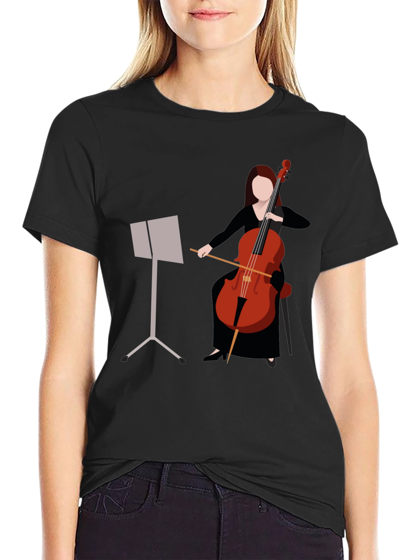 Black Cello Player Graphic T-Shirt - Music Lover's Tee view 2